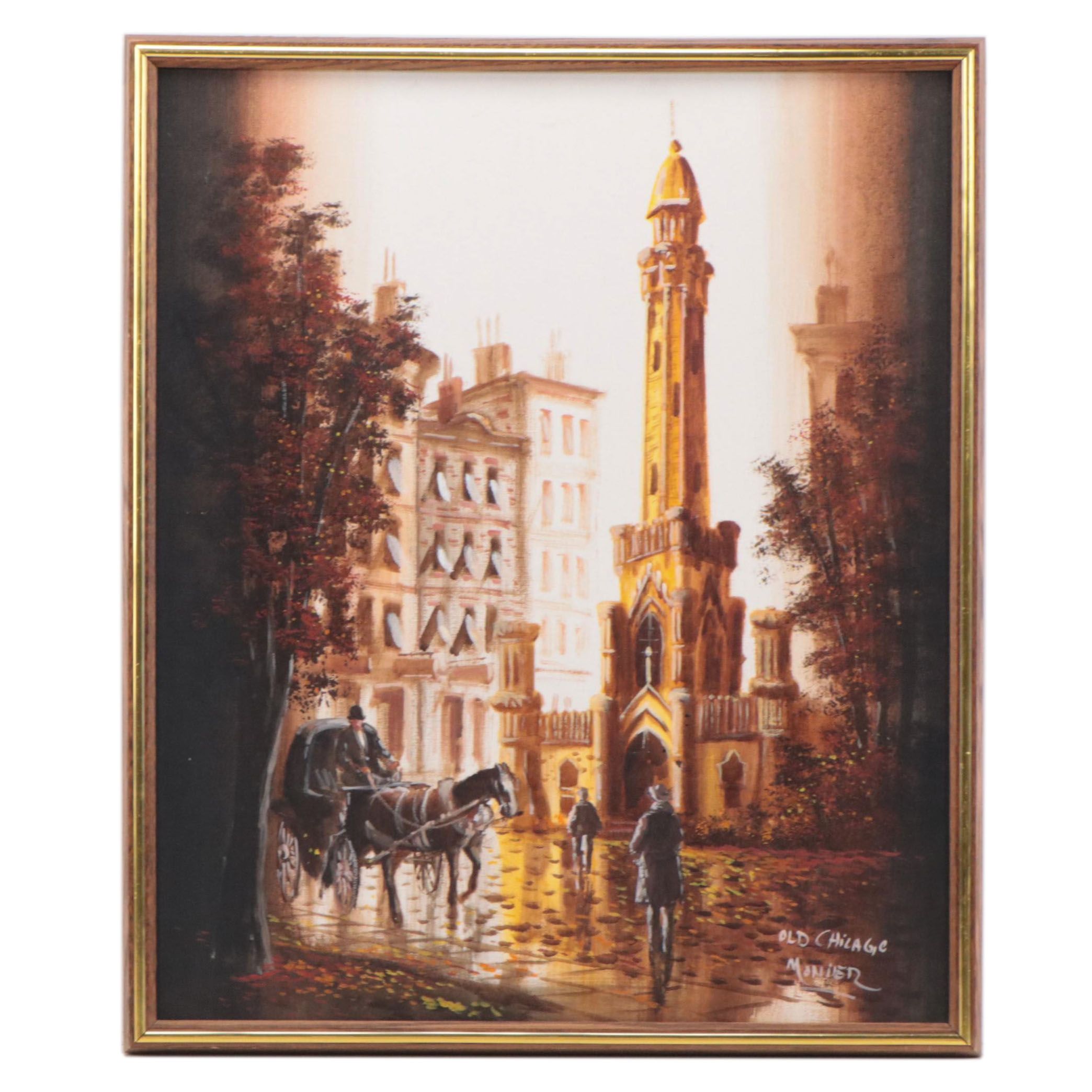 Lawrence Monier Oil Painting "Old Chicago," Late 20th Century