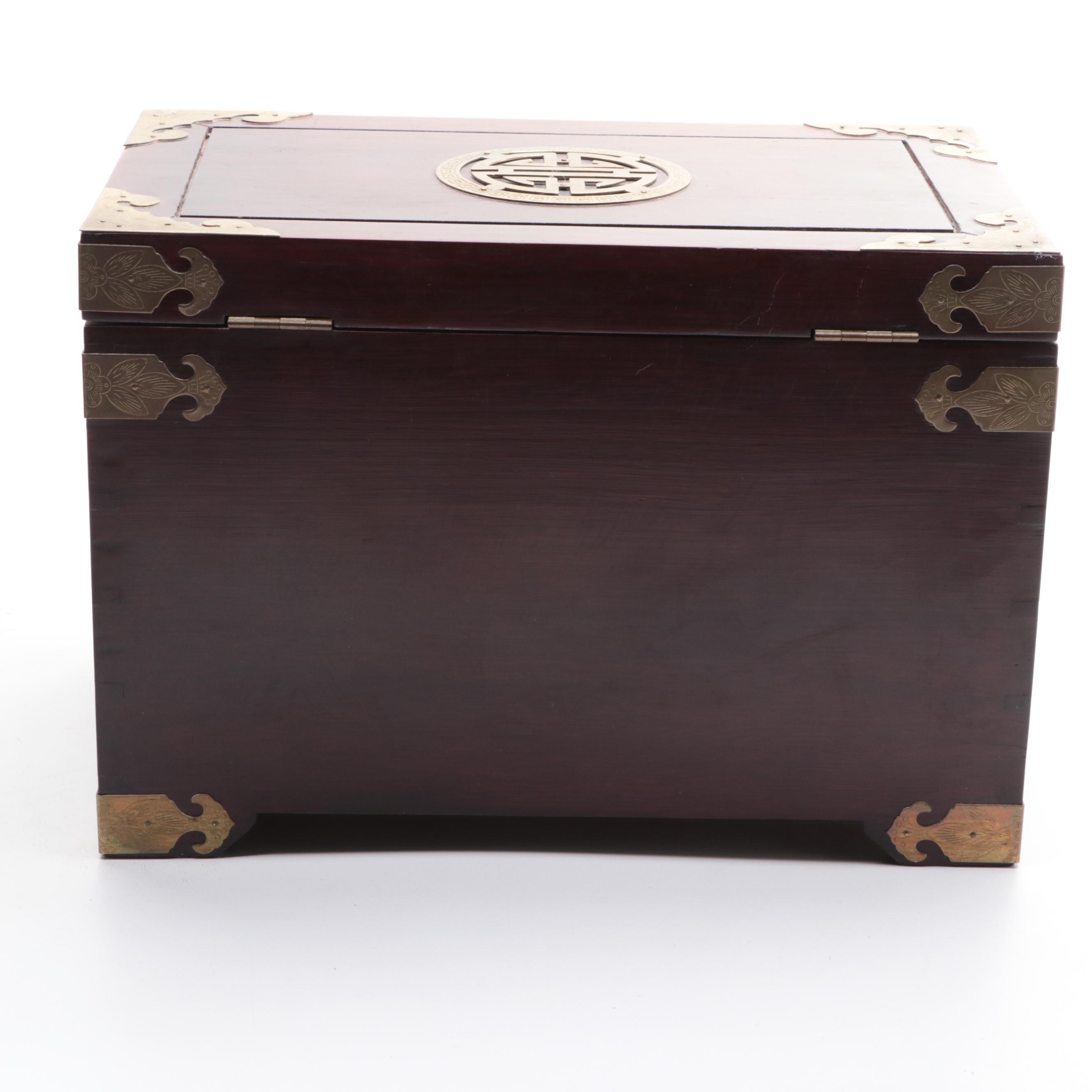 Chinese Style Brass Mounted Wooden Jewelry Box