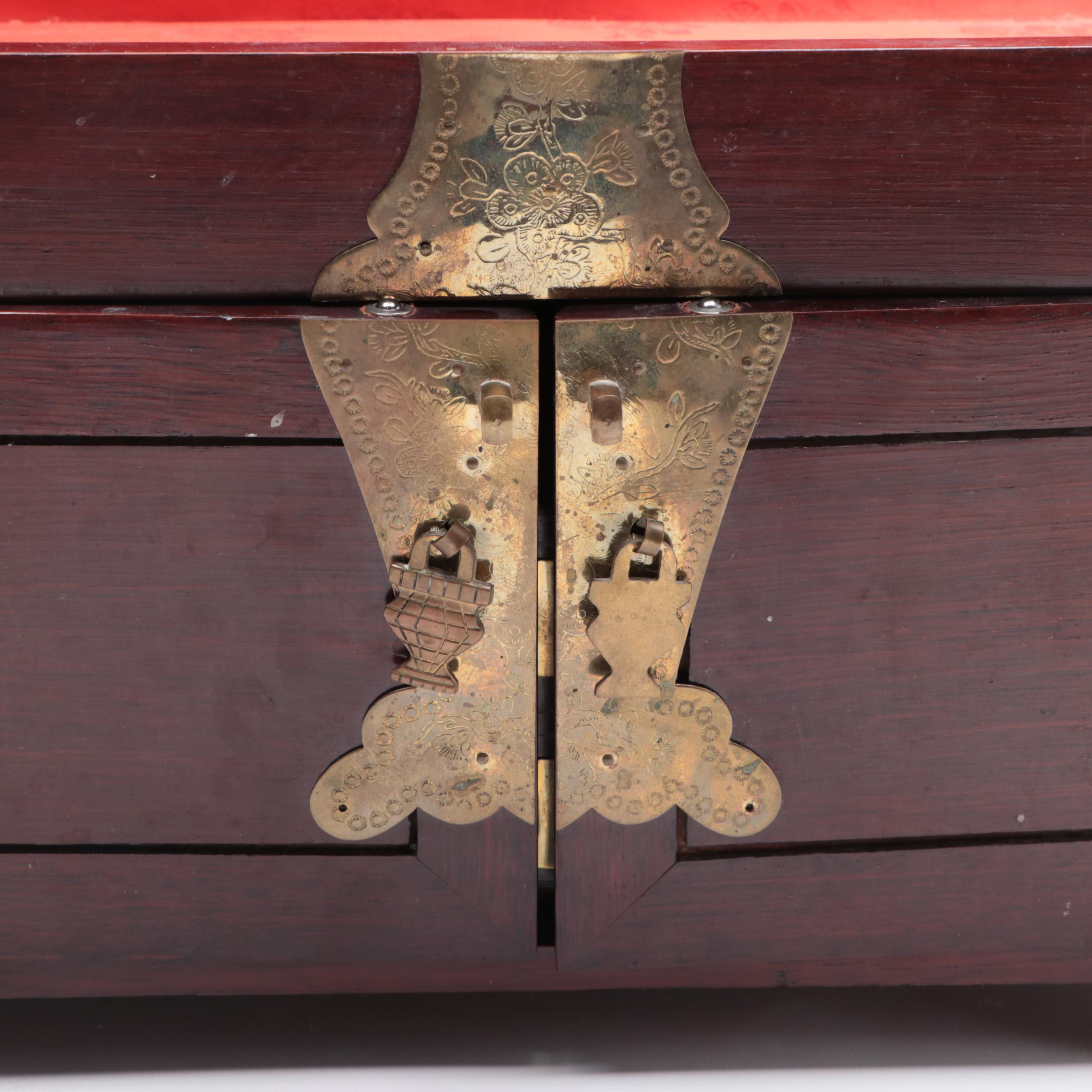 Chinese Style Brass Mounted Wooden Jewelry Box