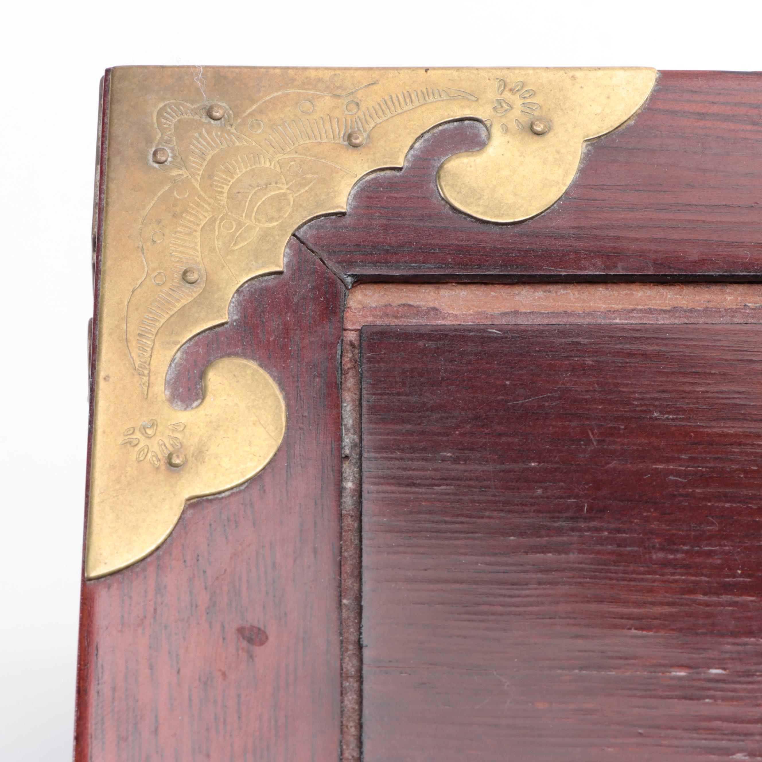 Chinese Style Brass Mounted Wooden Jewelry Box