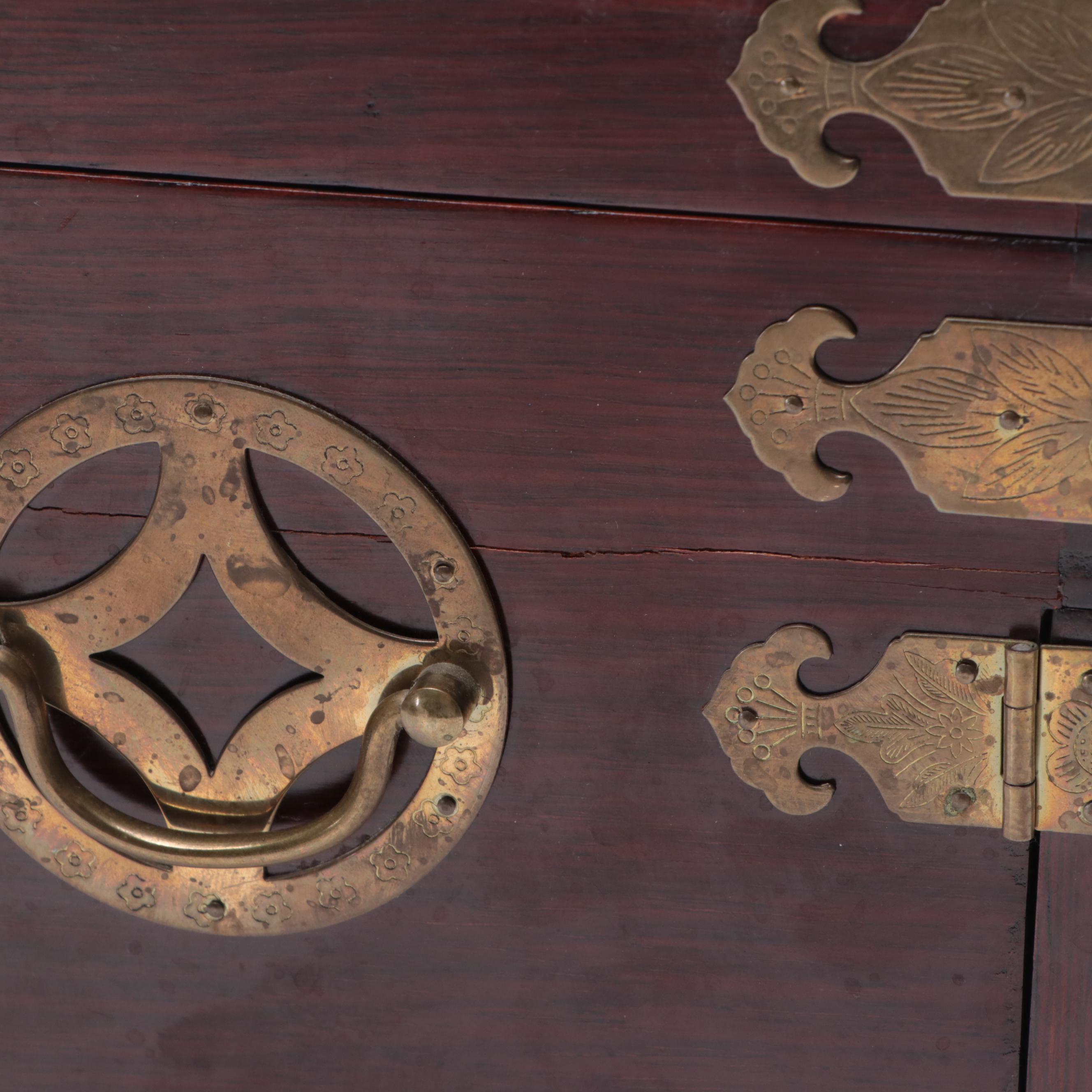 Chinese Style Brass Mounted Wooden Jewelry Box