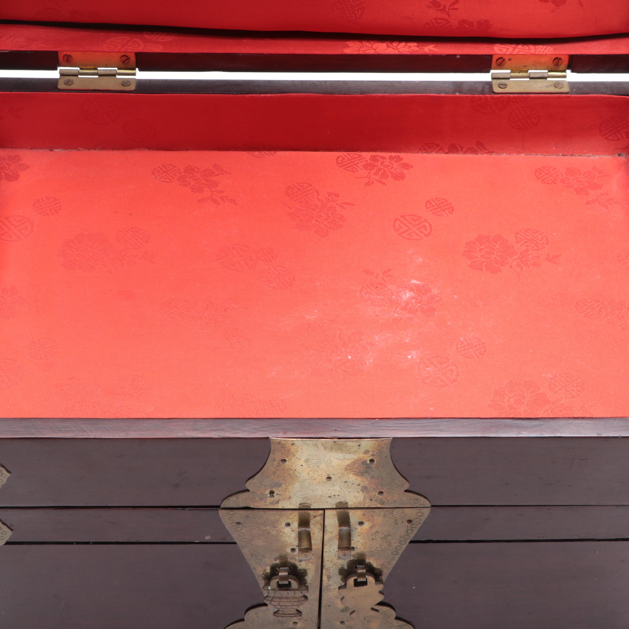 Chinese Style Brass Mounted Wooden Jewelry Box