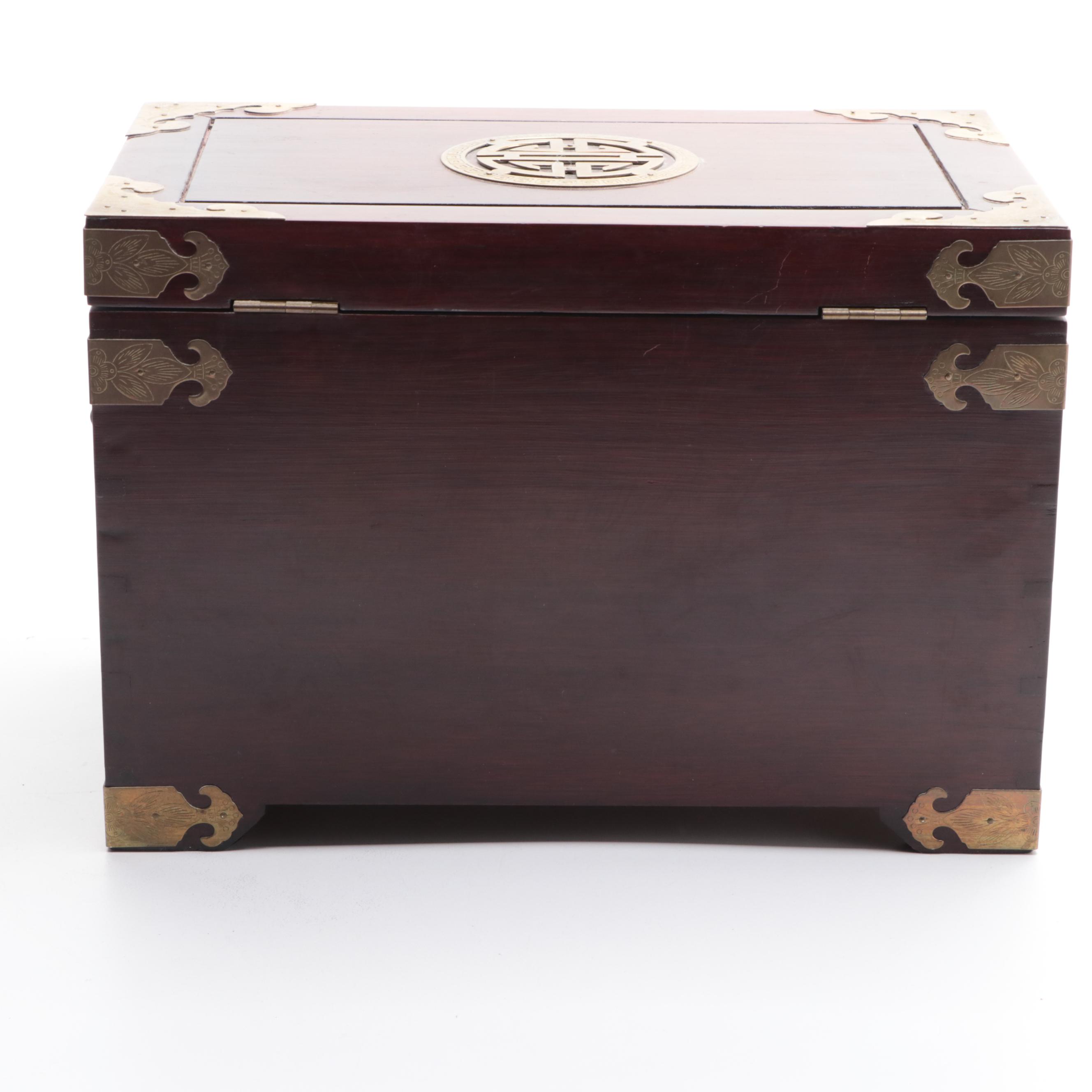 Chinese Style Brass Mounted Wooden Jewelry Box