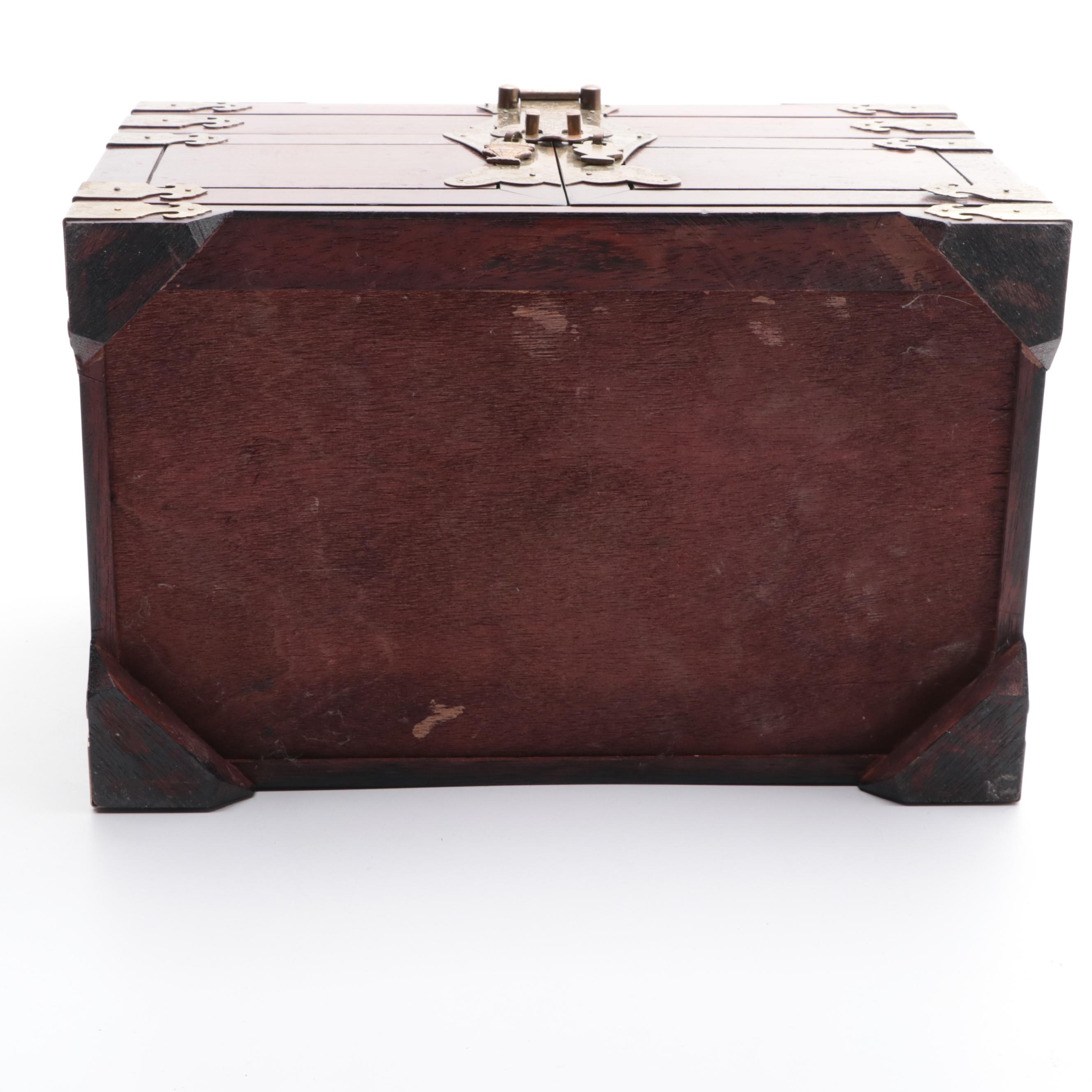 Chinese Style Brass Mounted Wooden Jewelry Box