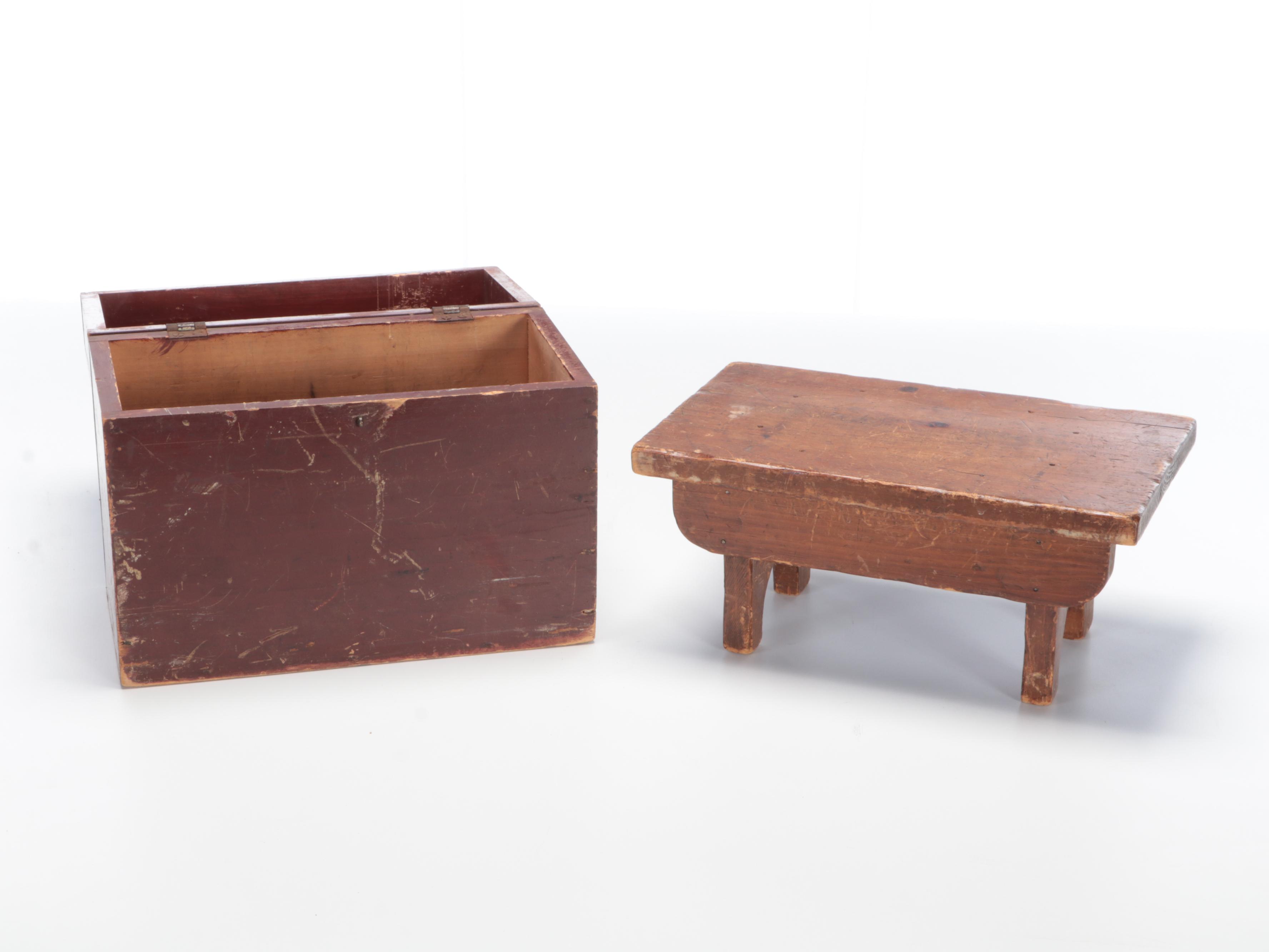 Wooden Boxes and Salesman's Sample Miniature Table