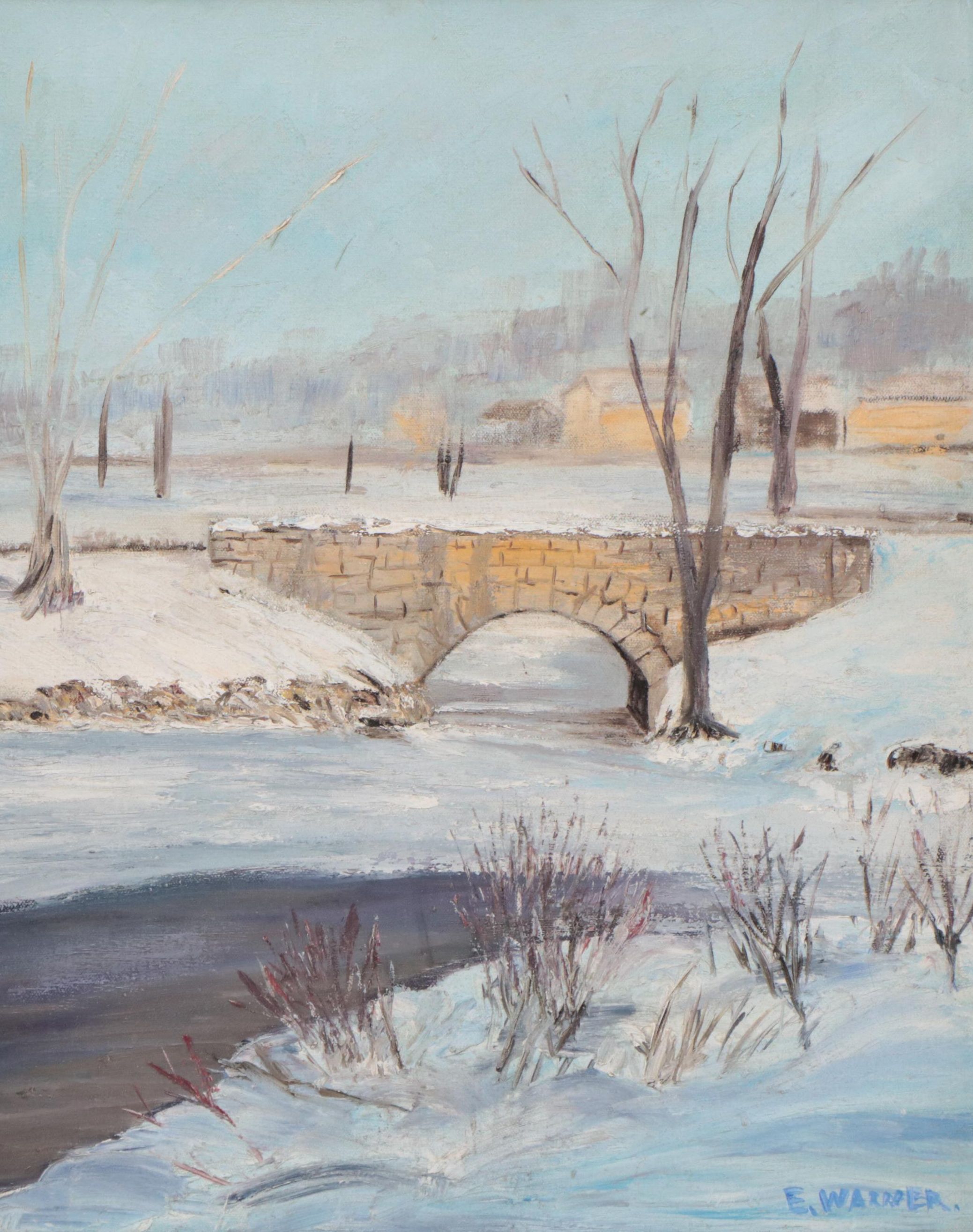 Everett Warner Winter Landscape Oil Painting, Mid 20th Century