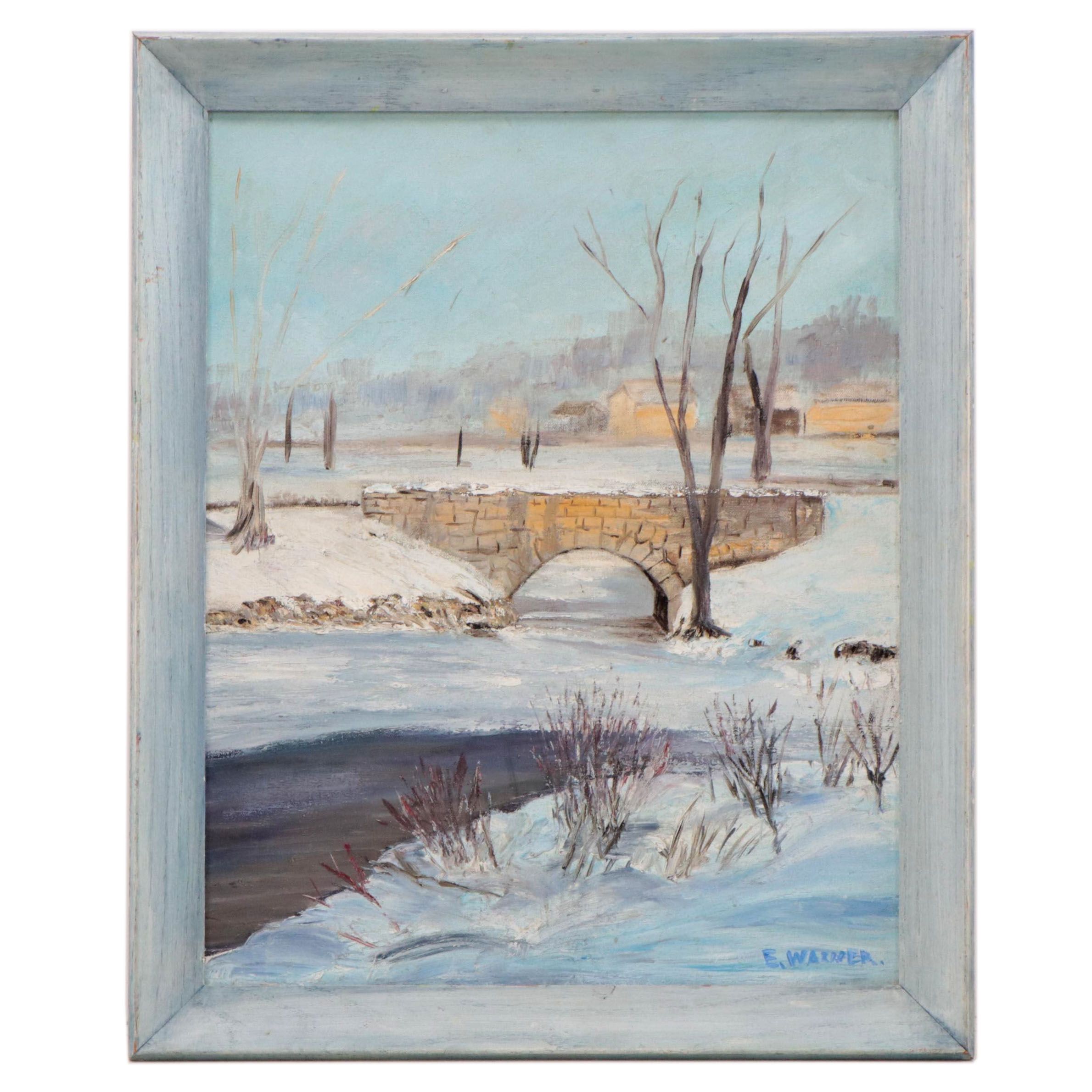 Everett Warner Winter Landscape Oil Painting, Mid 20th Century