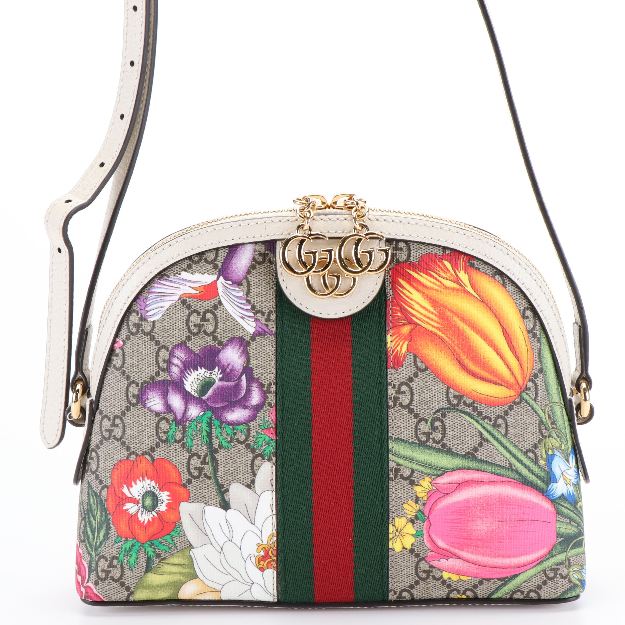 Gucci Ophidia Floral Supreme Canvas and White Leather Crossbody
