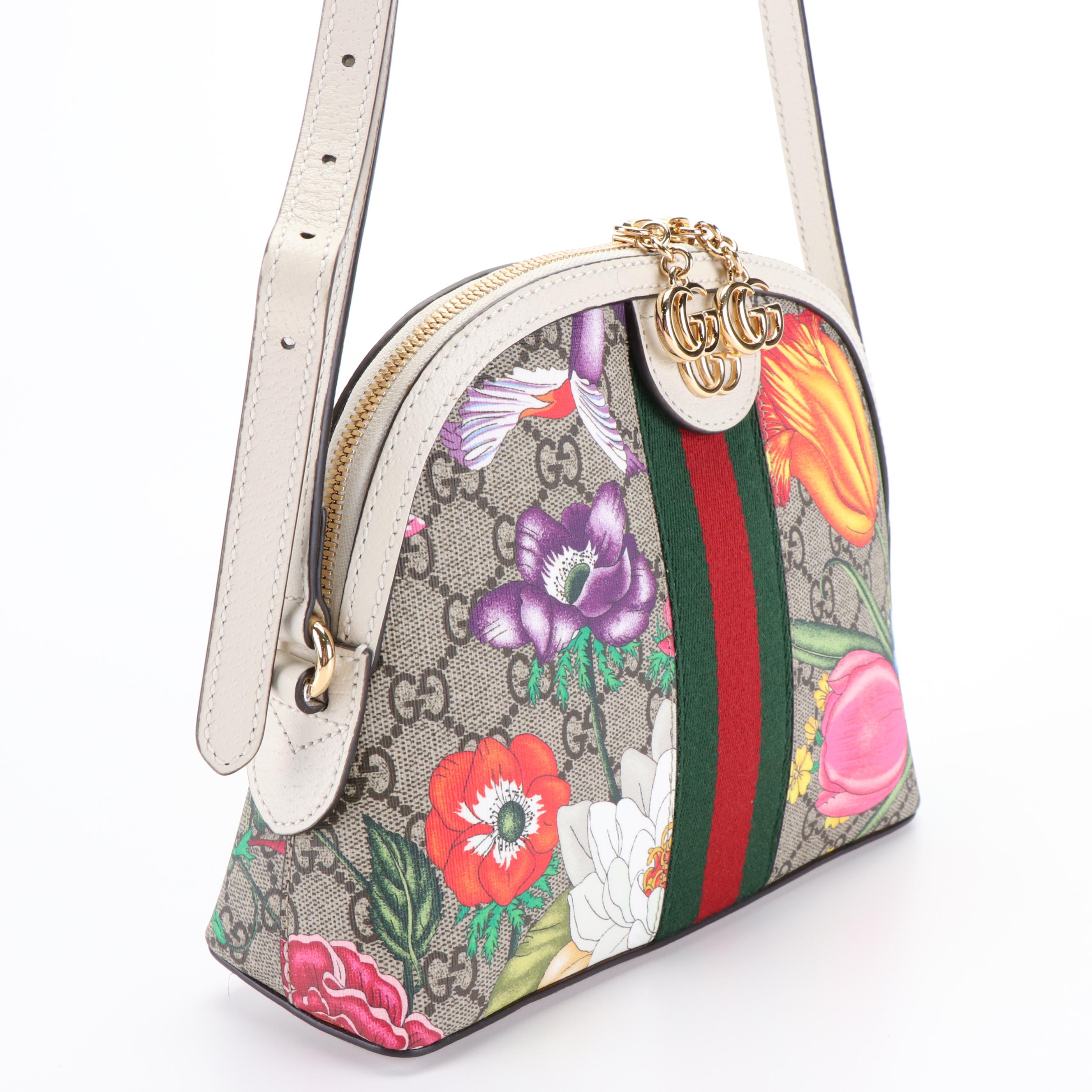 Gucci Ophidia Floral Supreme Canvas and White Leather Crossbody