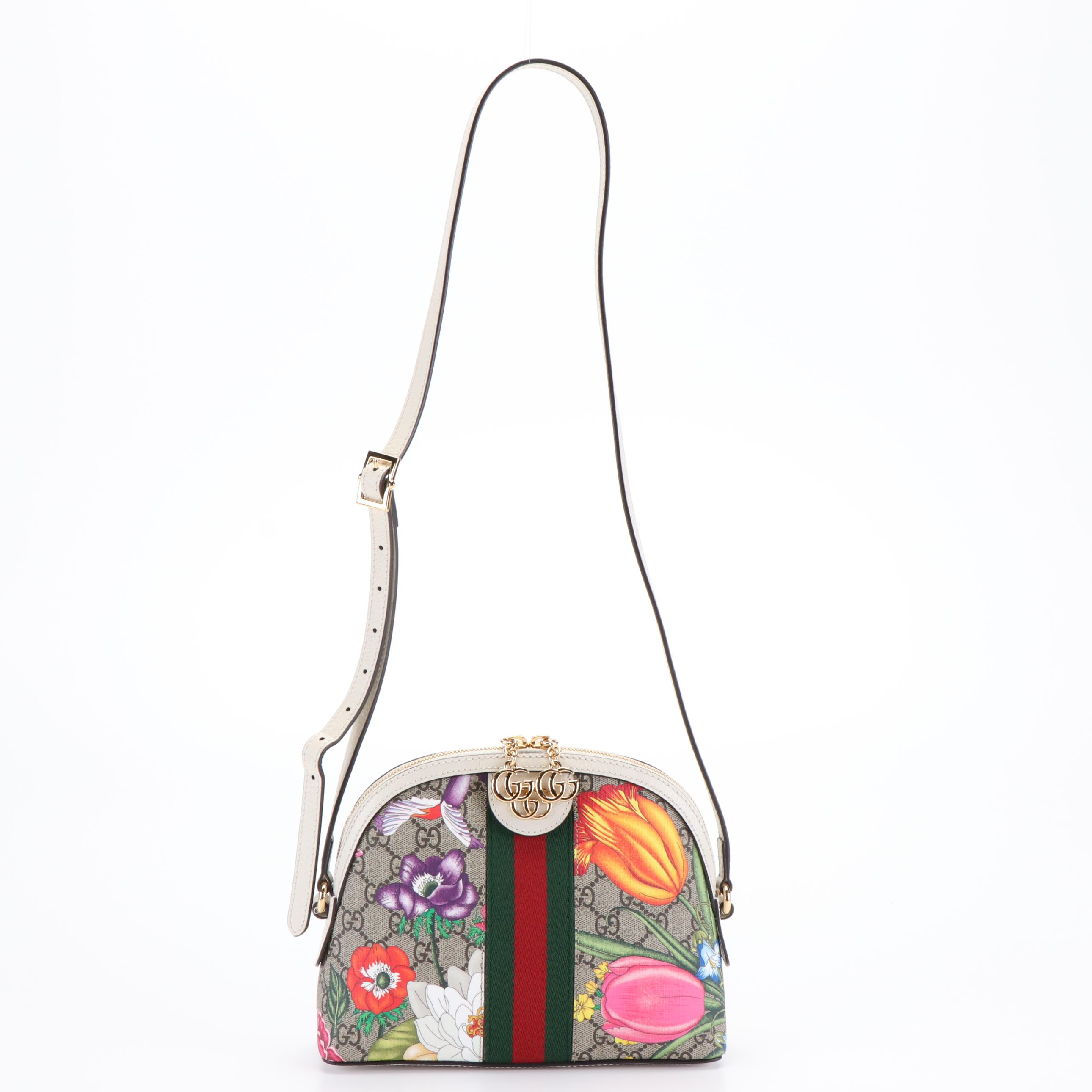 Gucci Ophidia Floral Supreme Canvas and White Leather Crossbody