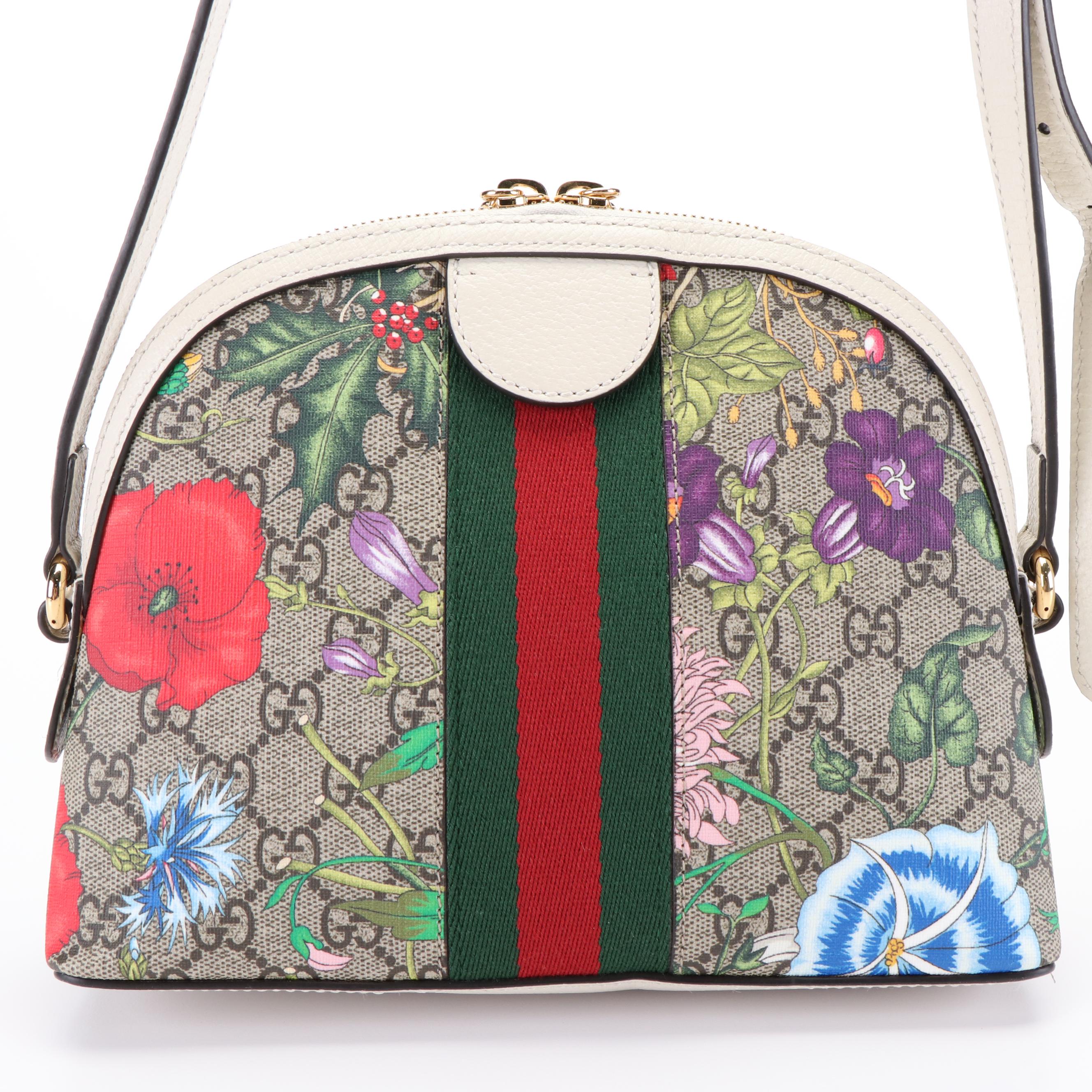 Gucci Ophidia Floral Supreme Canvas and White Leather Crossbody