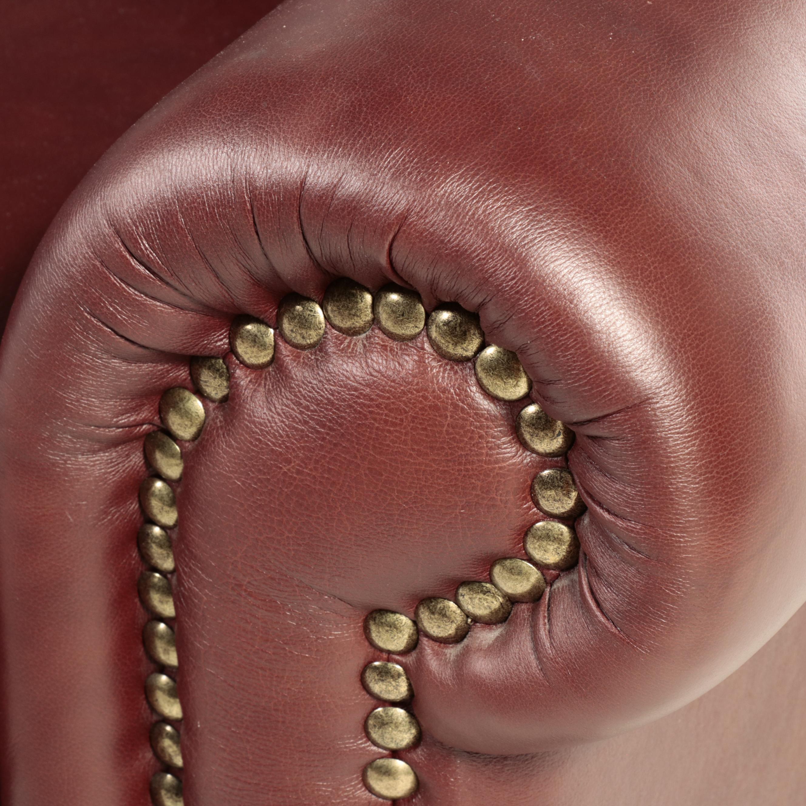 Chateau D'ax Leather Roll-Arm Sofa with Nailheads