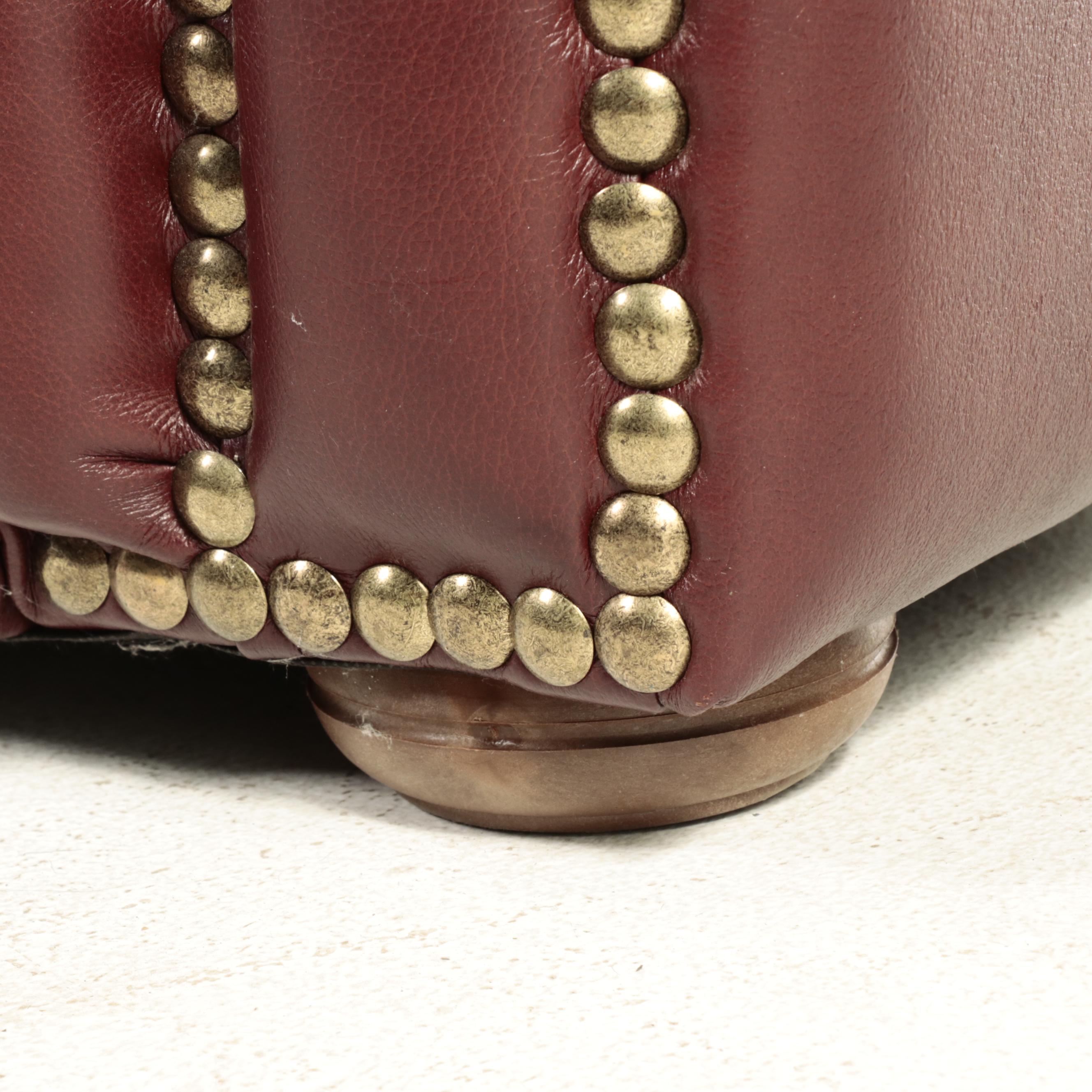 Chateau D'ax Leather Roll-Arm Sofa with Nailheads