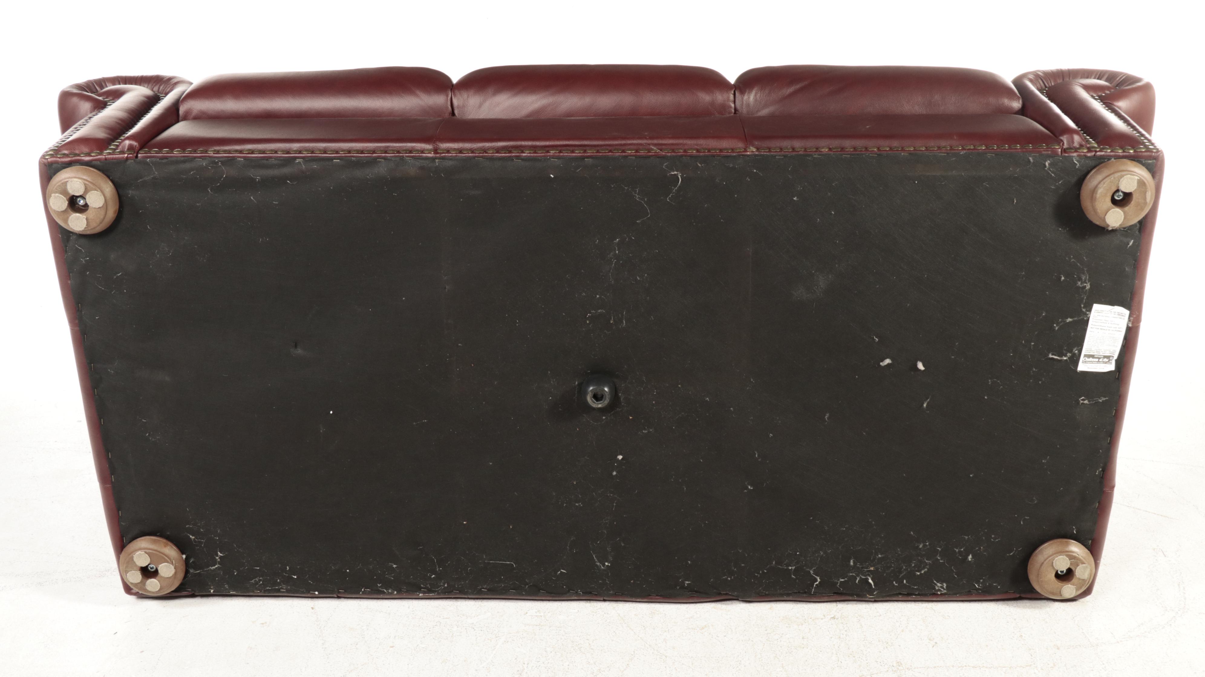 Chateau D'ax Leather Roll-Arm Sofa with Nailheads