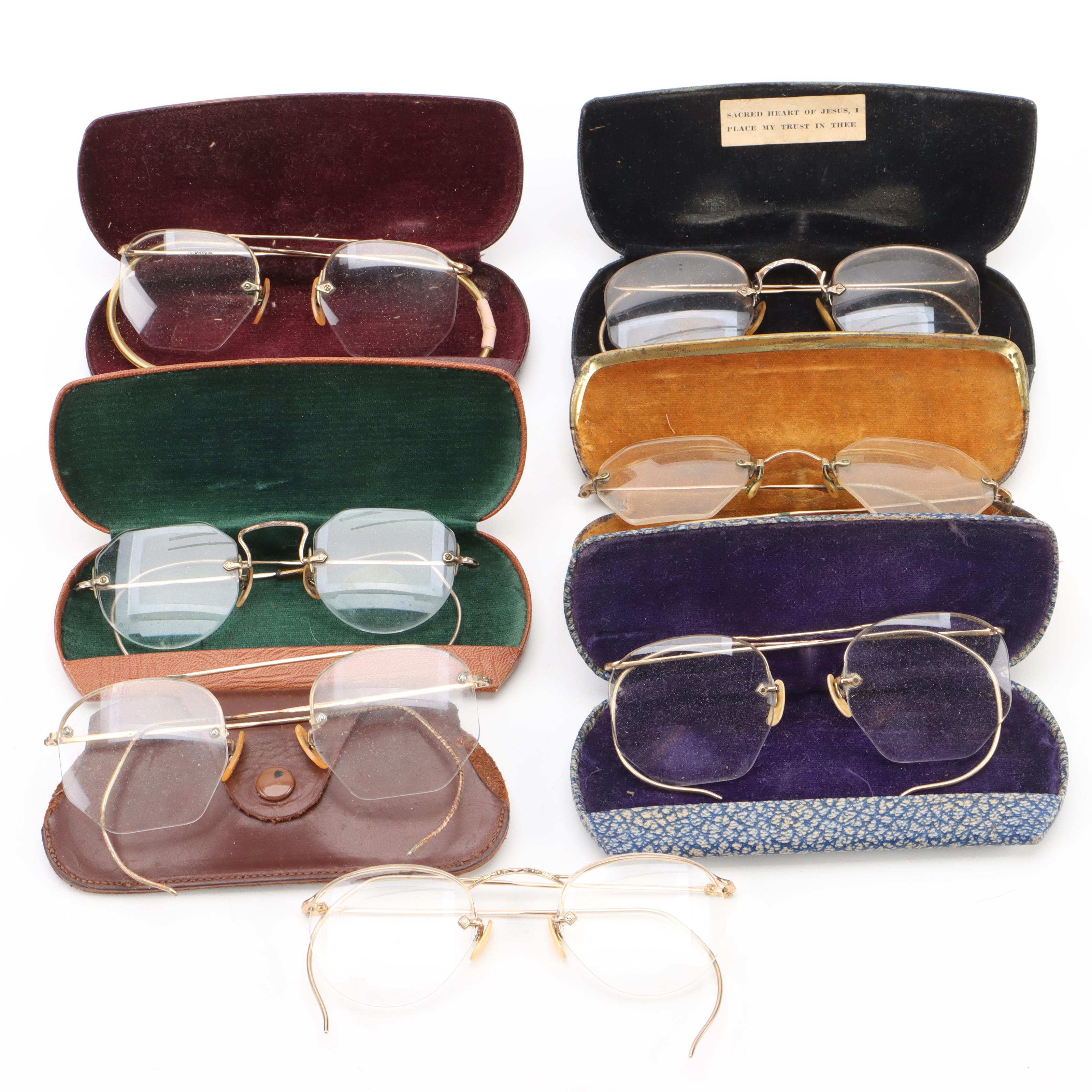 Assorted Wire Rim Spectacles in Cases, Mid-Late 20th Century