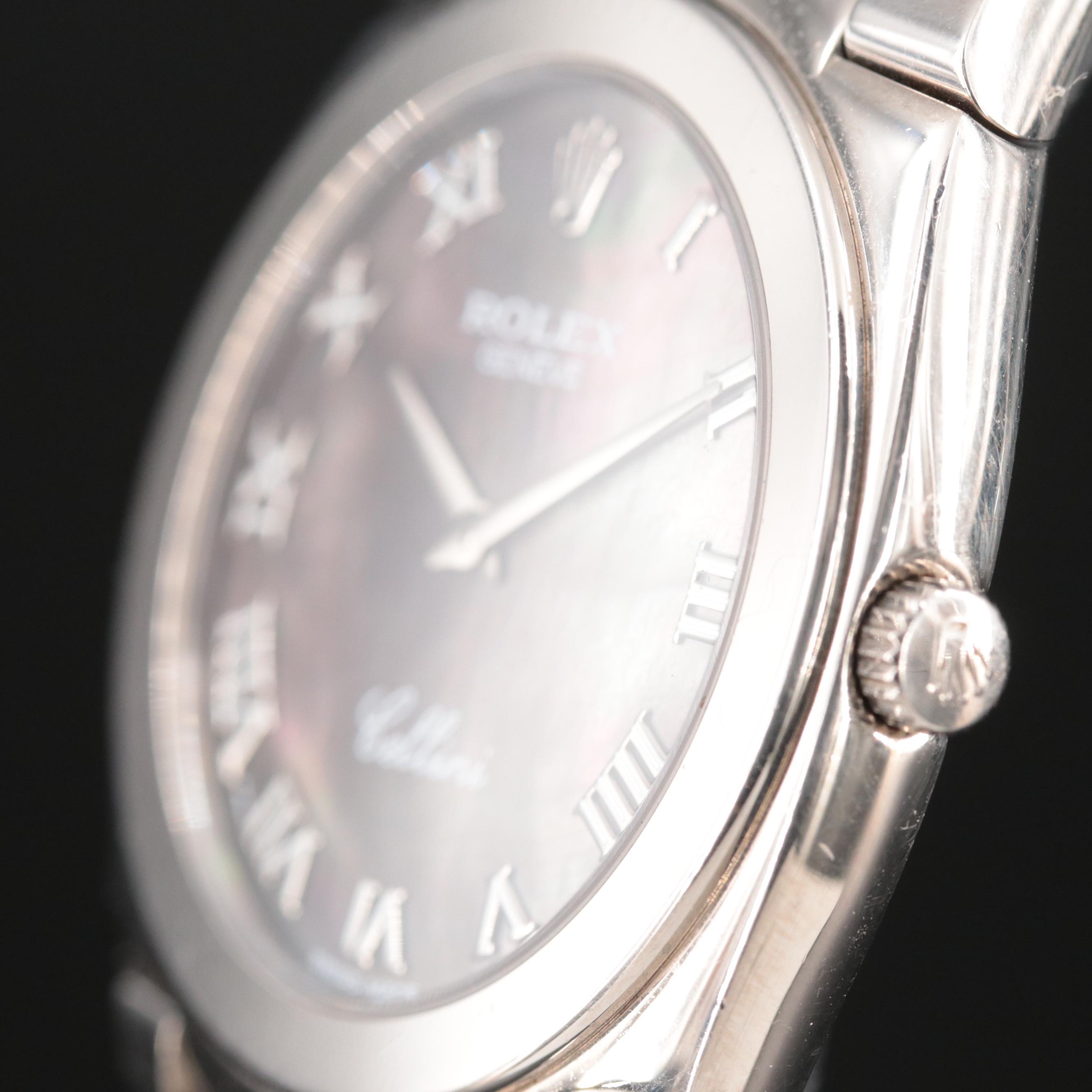 18K Rolex Cellini Cestello Black Mother-of-Pearl Roman Dial Watch
