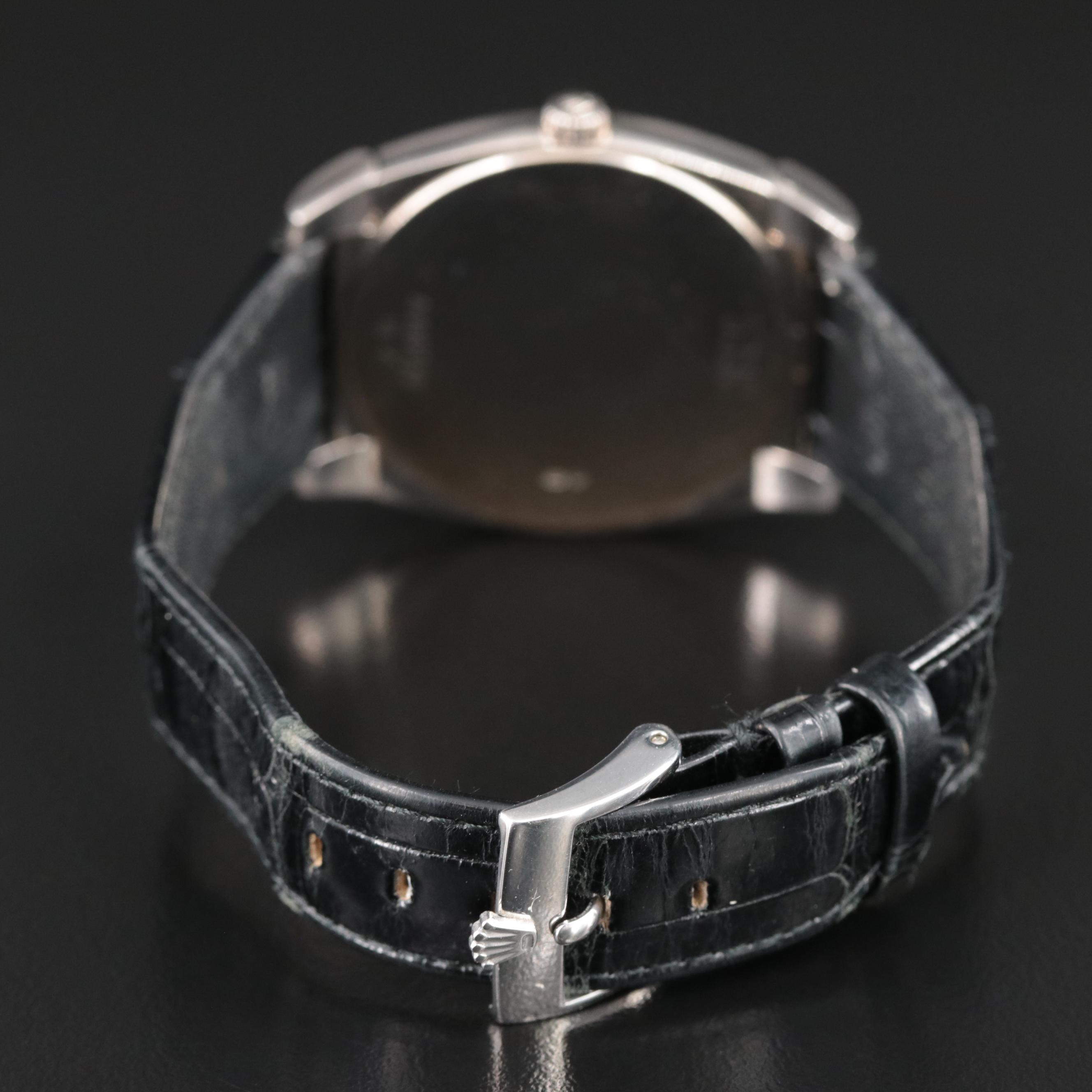 18K Rolex Cellini Cestello Black Mother-of-Pearl Roman Dial Watch