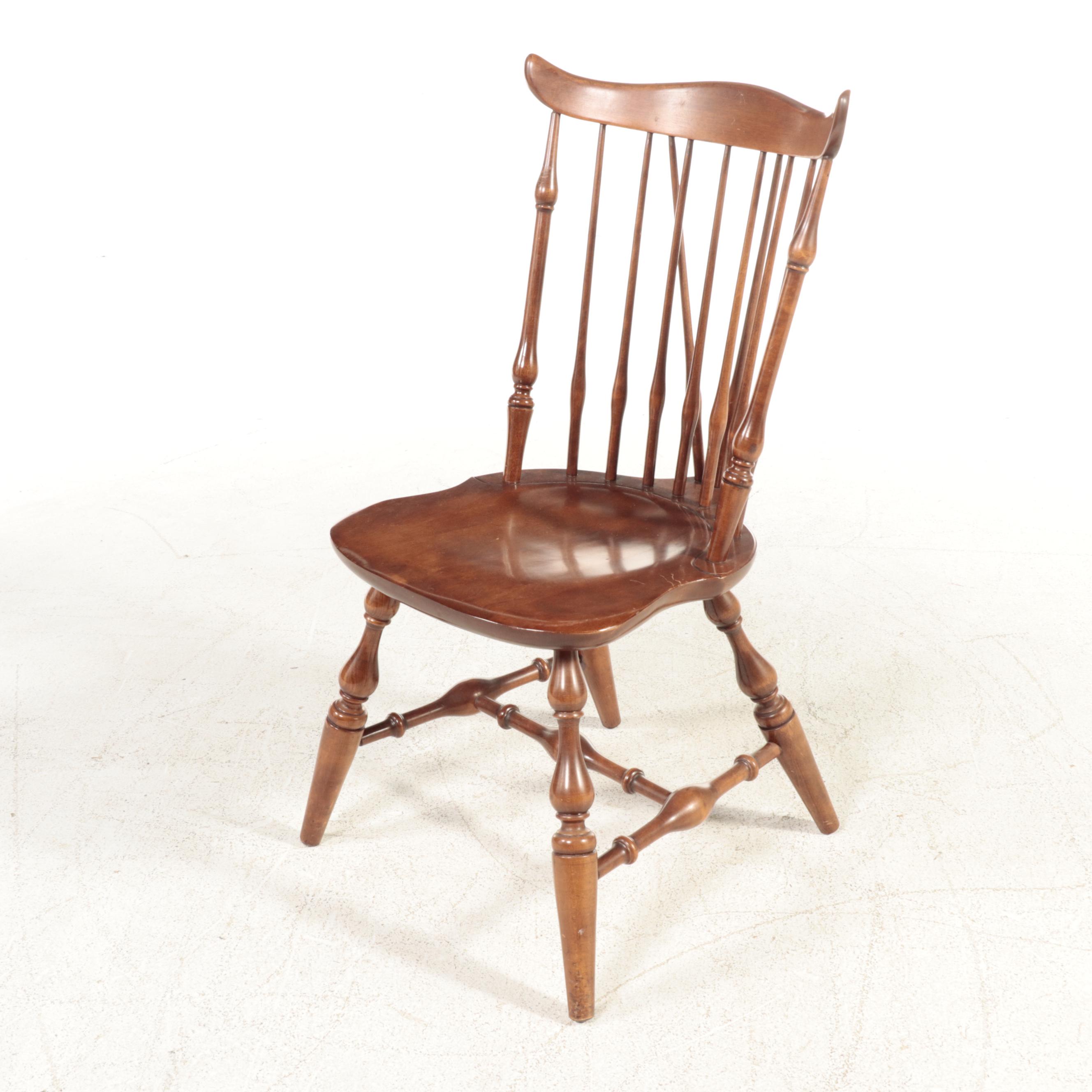 Four Nichols & Stone Colonial Style Cherrywood-Stained Windsor Dining Chairs
