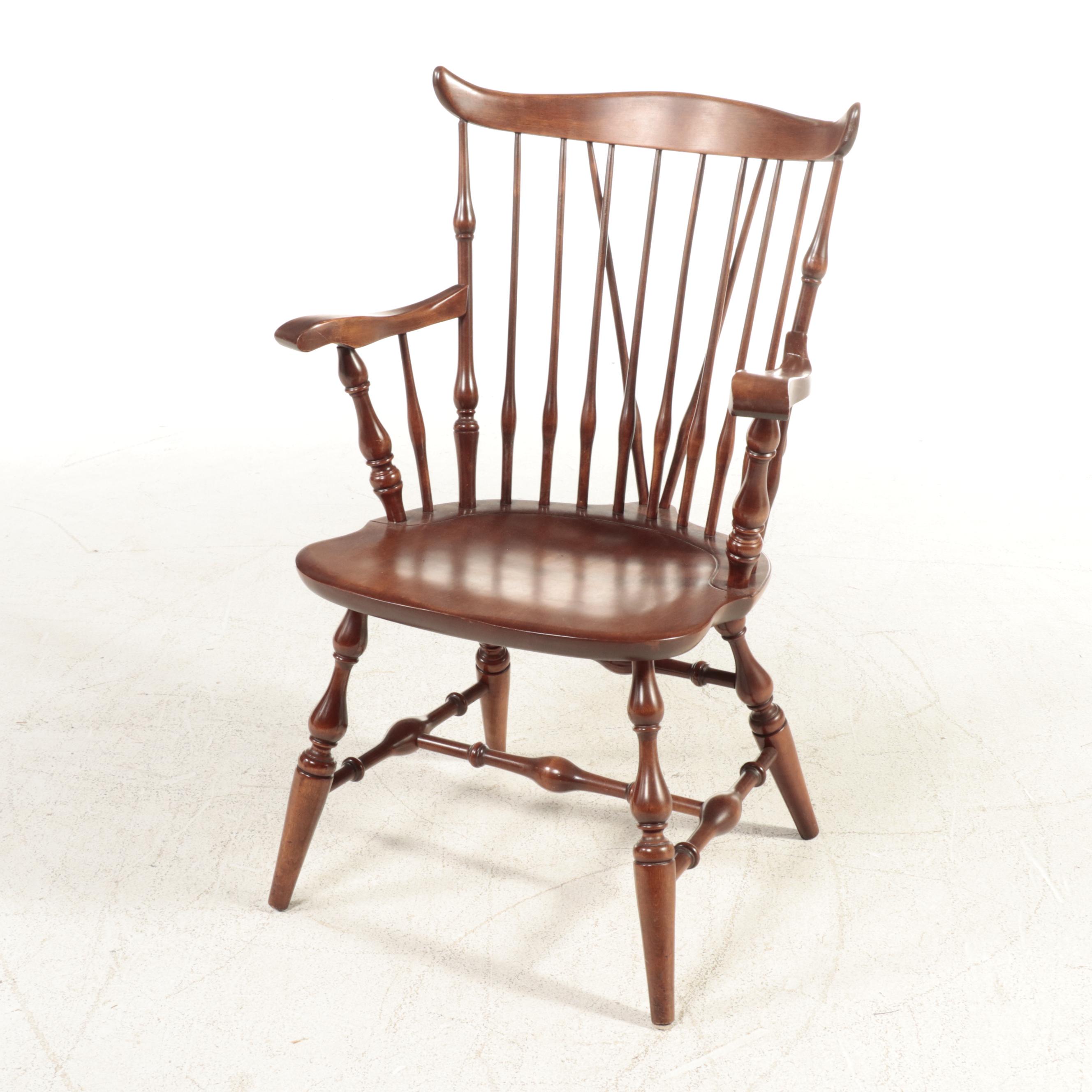 Four Nichols & Stone Colonial Style Cherrywood-Stained Windsor Dining Chairs