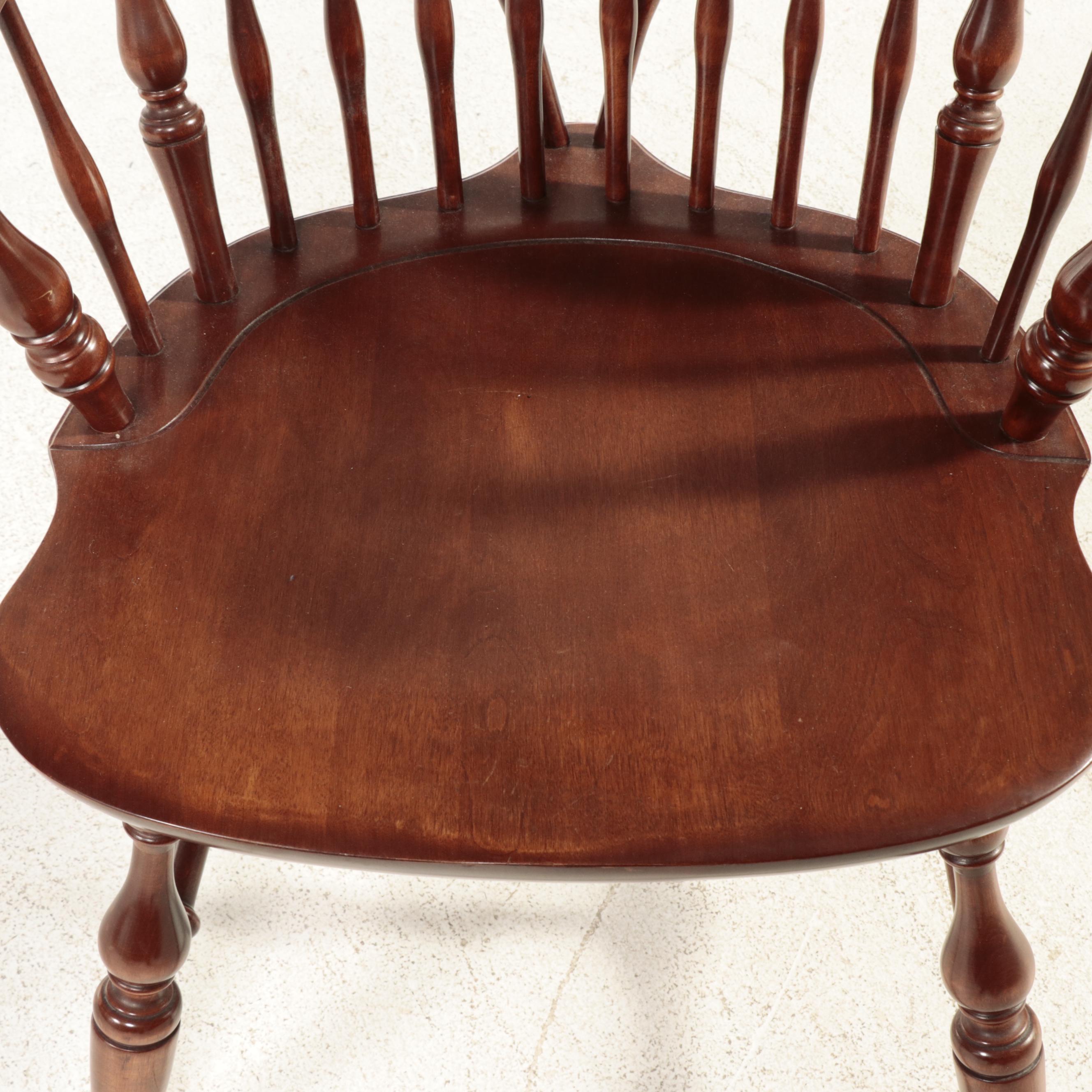 Four Nichols & Stone Colonial Style Cherrywood-Stained Windsor Dining Chairs
