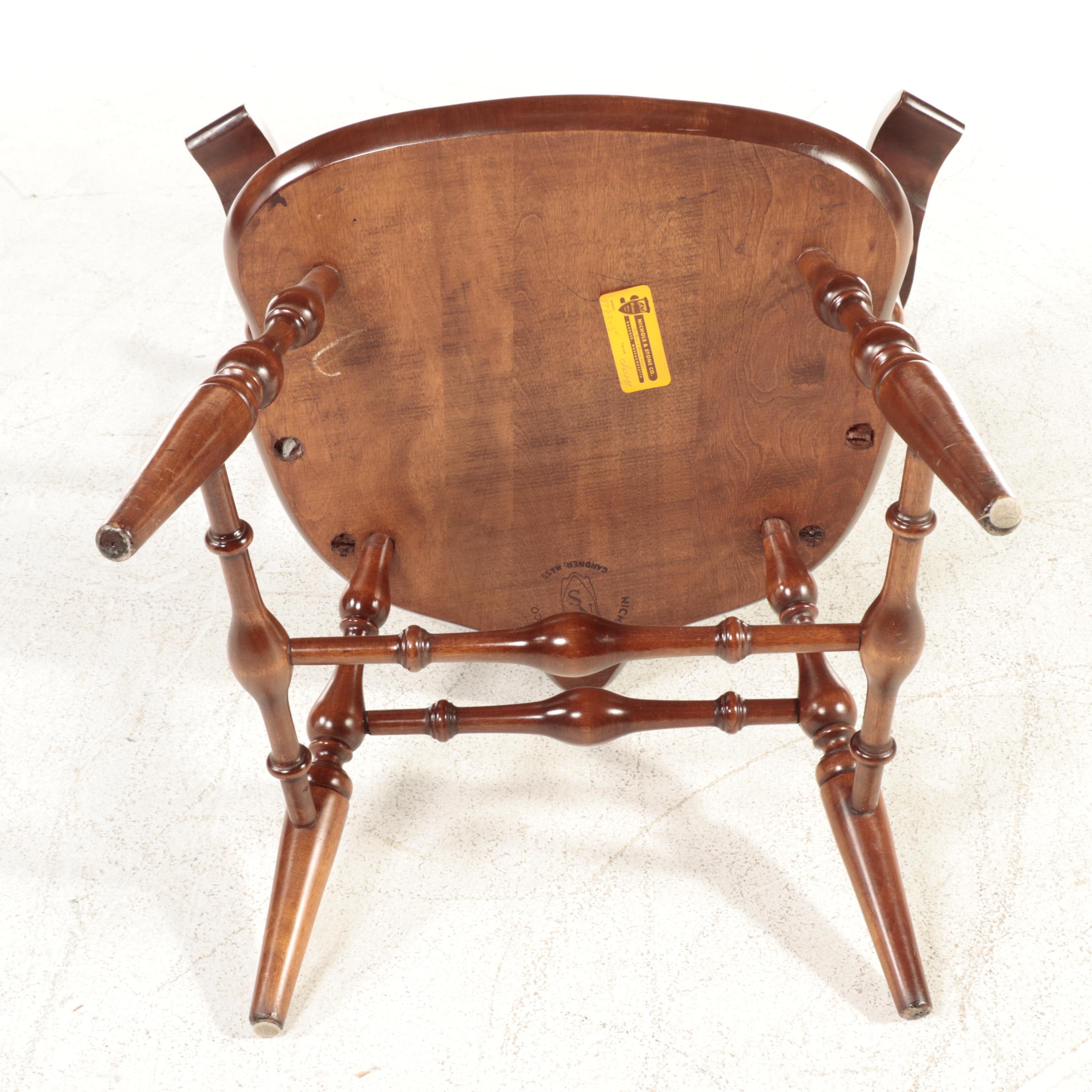 Four Nichols & Stone Colonial Style Cherrywood-Stained Windsor Dining Chairs