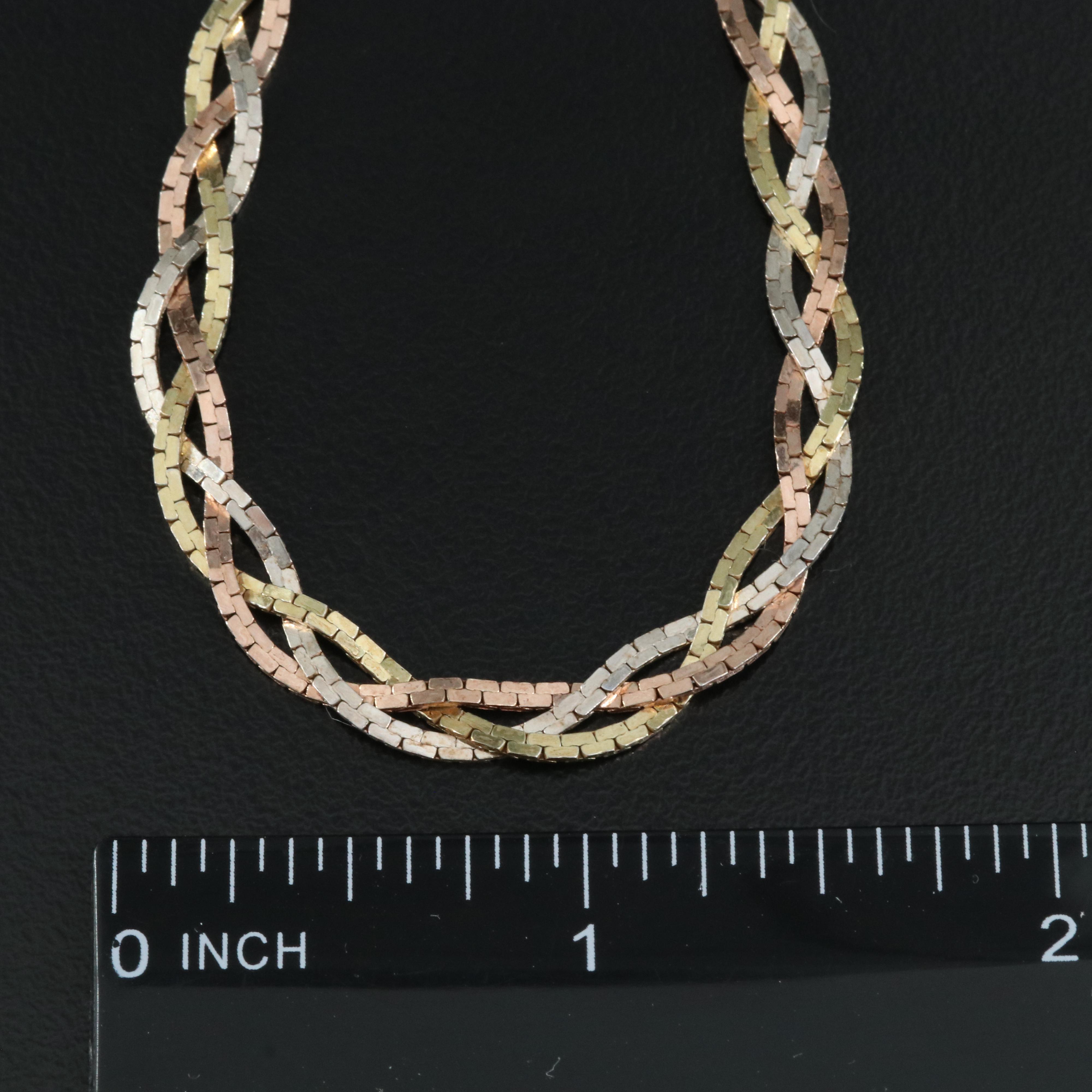 Sterling Tri-Color Braided Box Chain Necklace and Bracelet Set