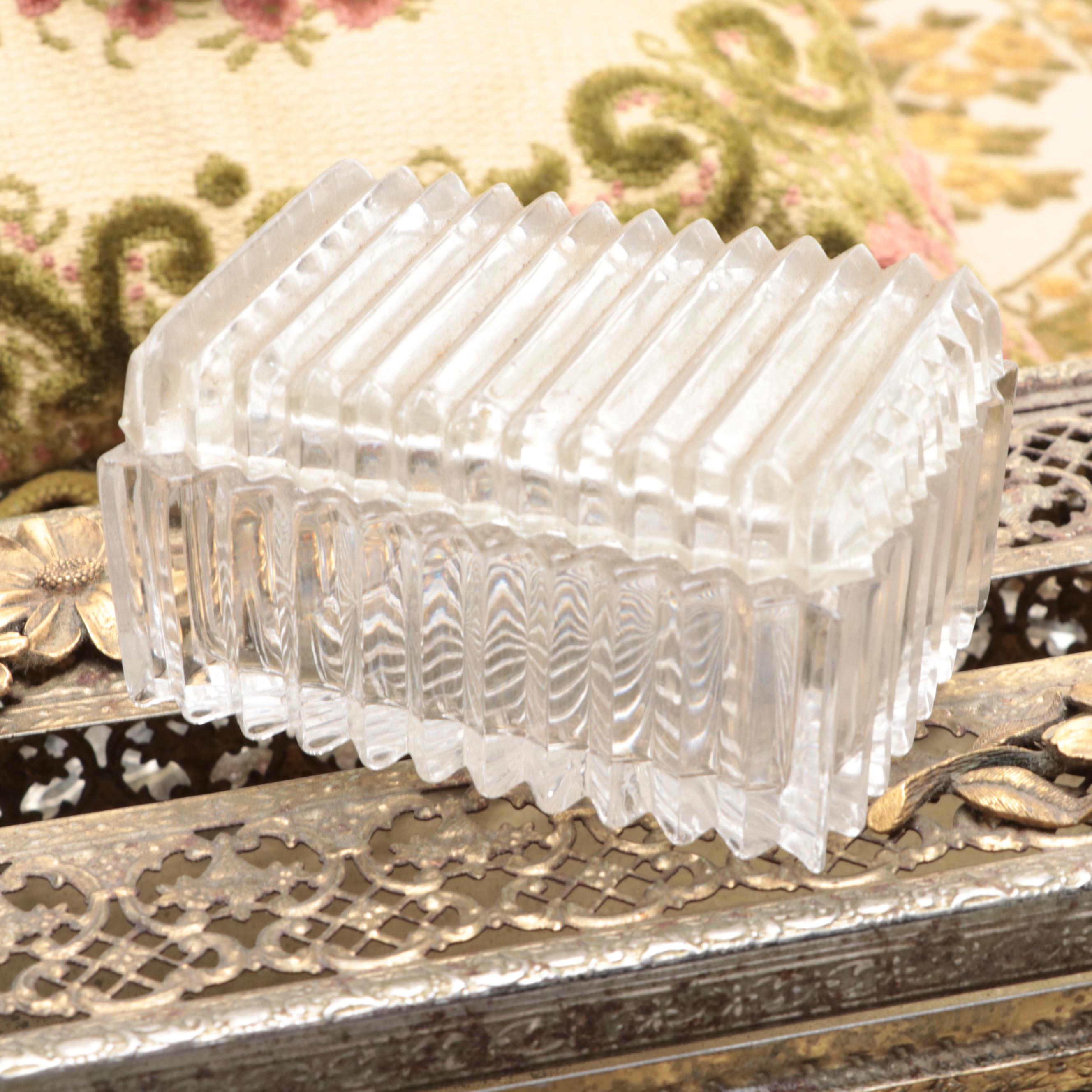 Hand-Painted Floral Motif Porcelain Trinket Box with More Vanity Accessories