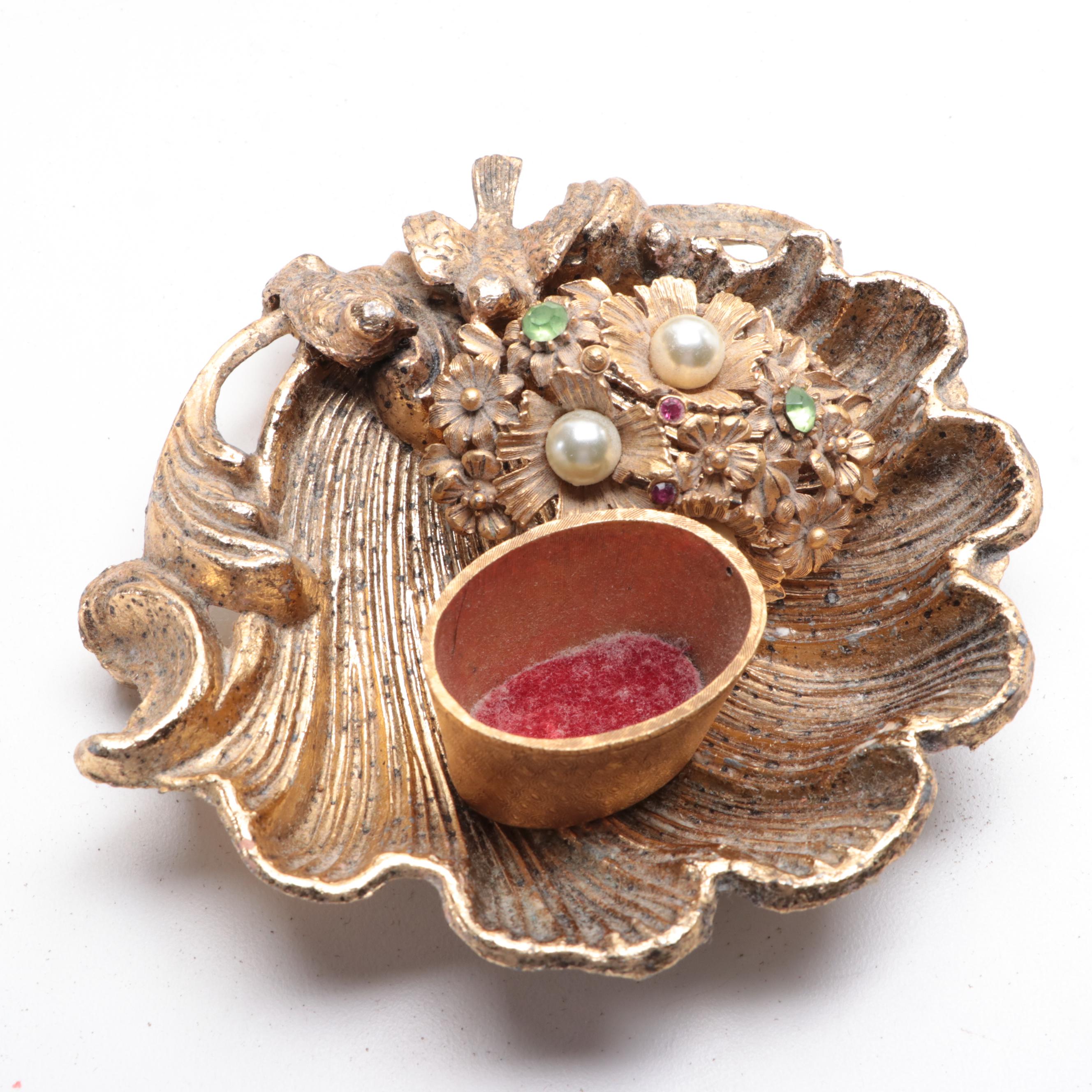 Hand-Painted Floral Motif Porcelain Trinket Box with More Vanity Accessories