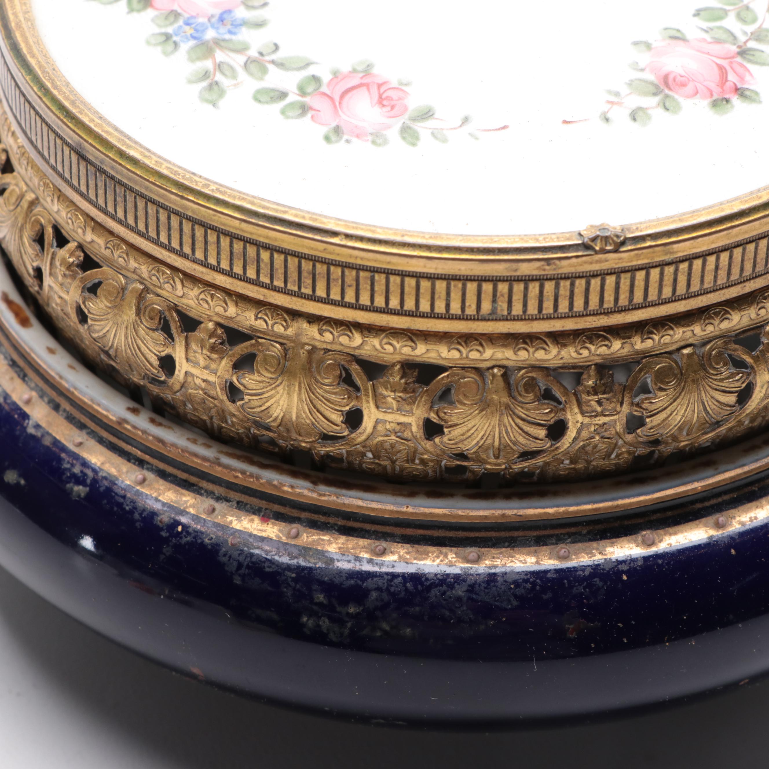 Hand-Painted Floral Motif Porcelain Trinket Box with More Vanity Accessories