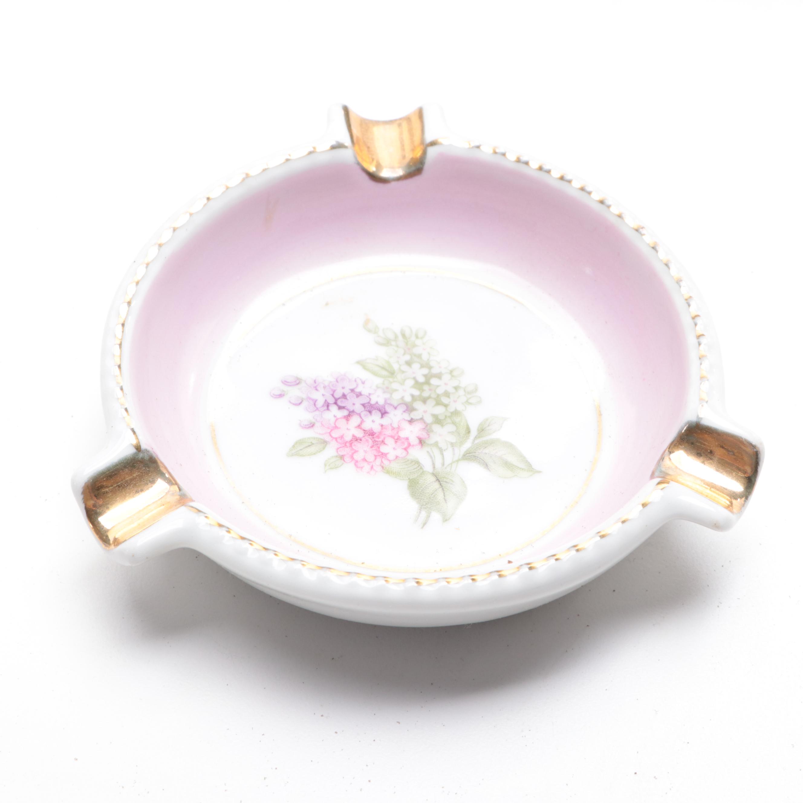 Hand-Painted Floral Motif Porcelain Trinket Box with More Vanity Accessories