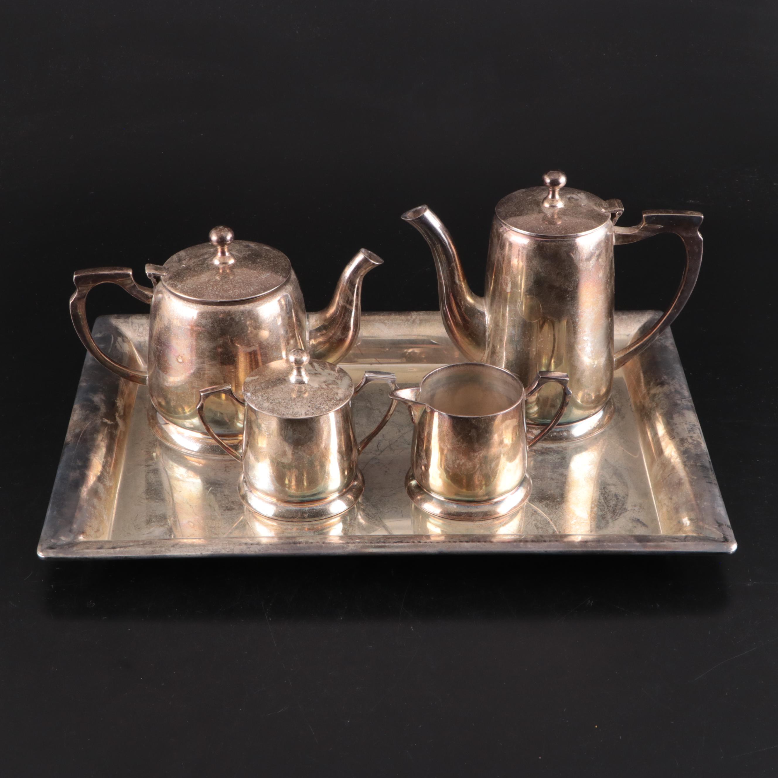 Godinger Silver Art Co. Ltd. Silver Plate Square Tray with Silver Plate Tea Set