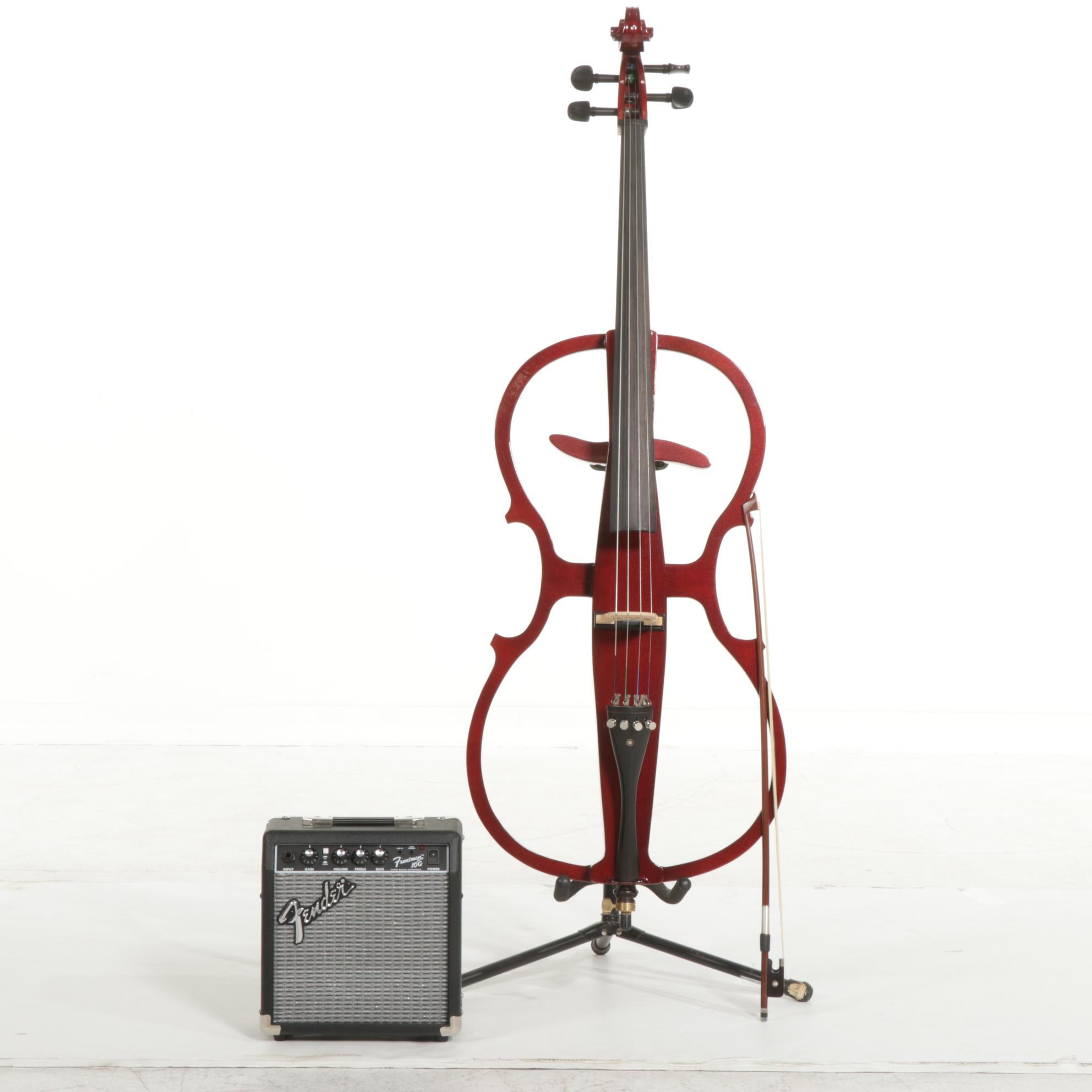 Cecilio Electric Cello With Nylon Case and Fender Amp