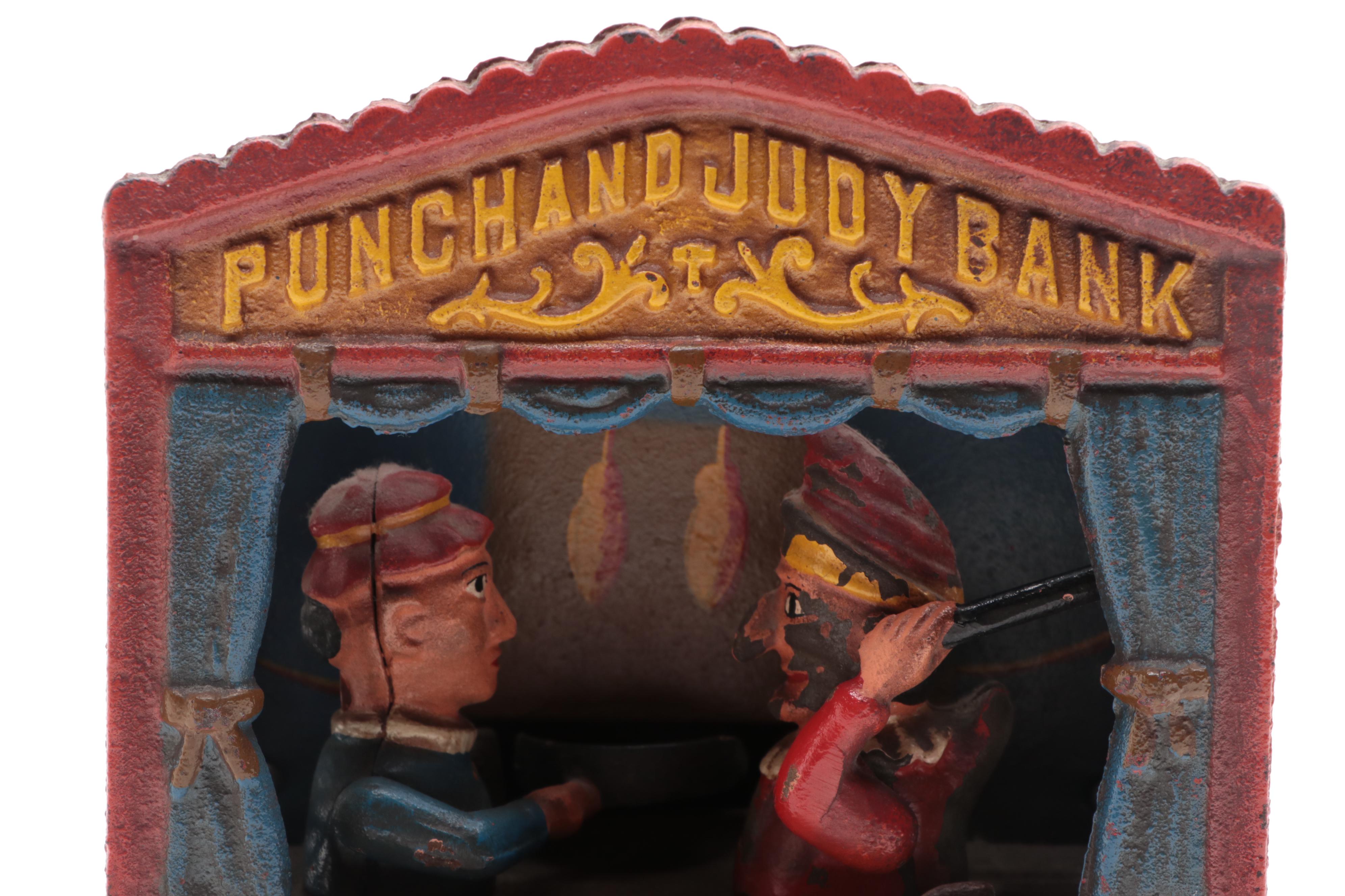 Punch and Judy Cast Iron Mechanical Coin Bank, Mid20th Century