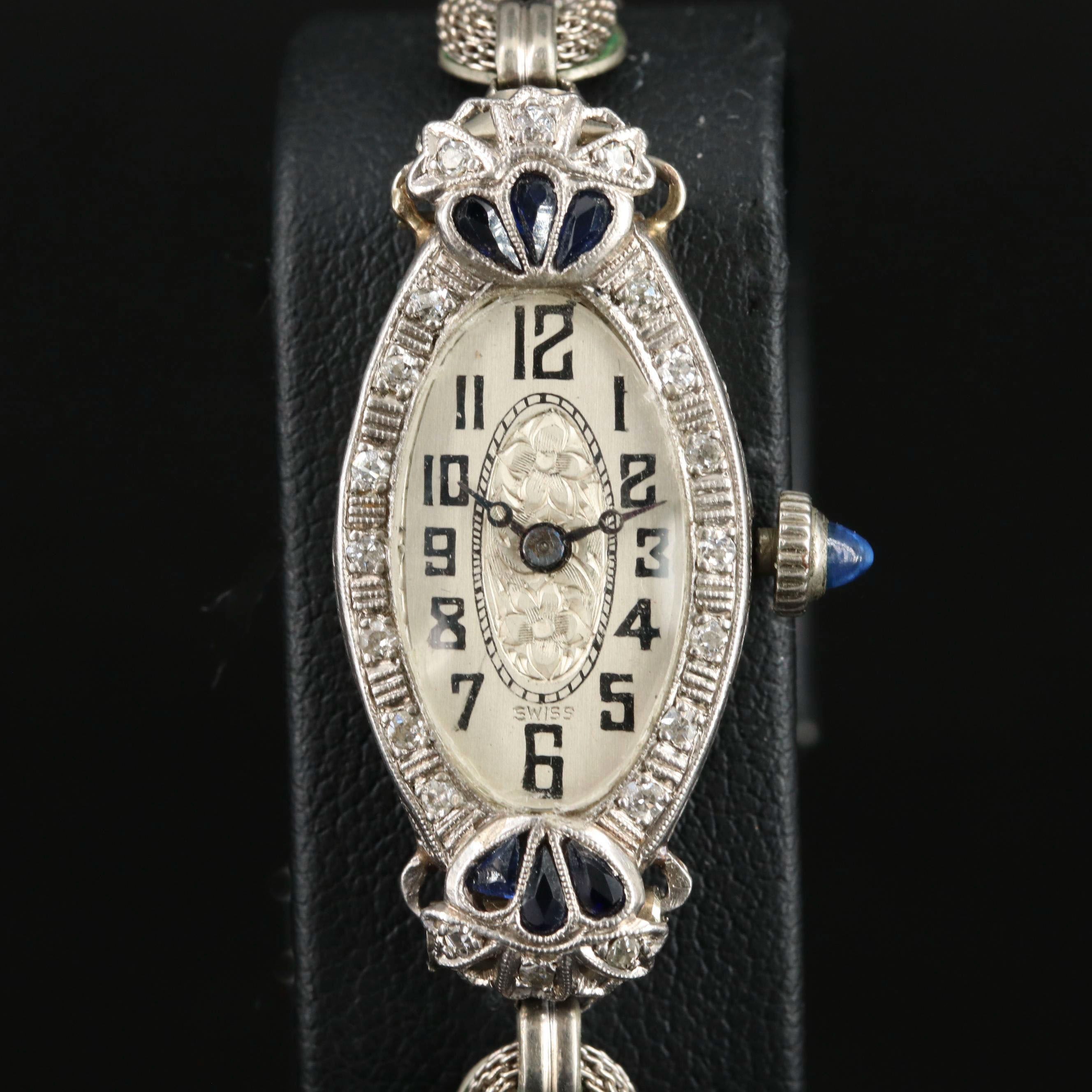 Platinum, Diamond and Sapphire Swiss Watch