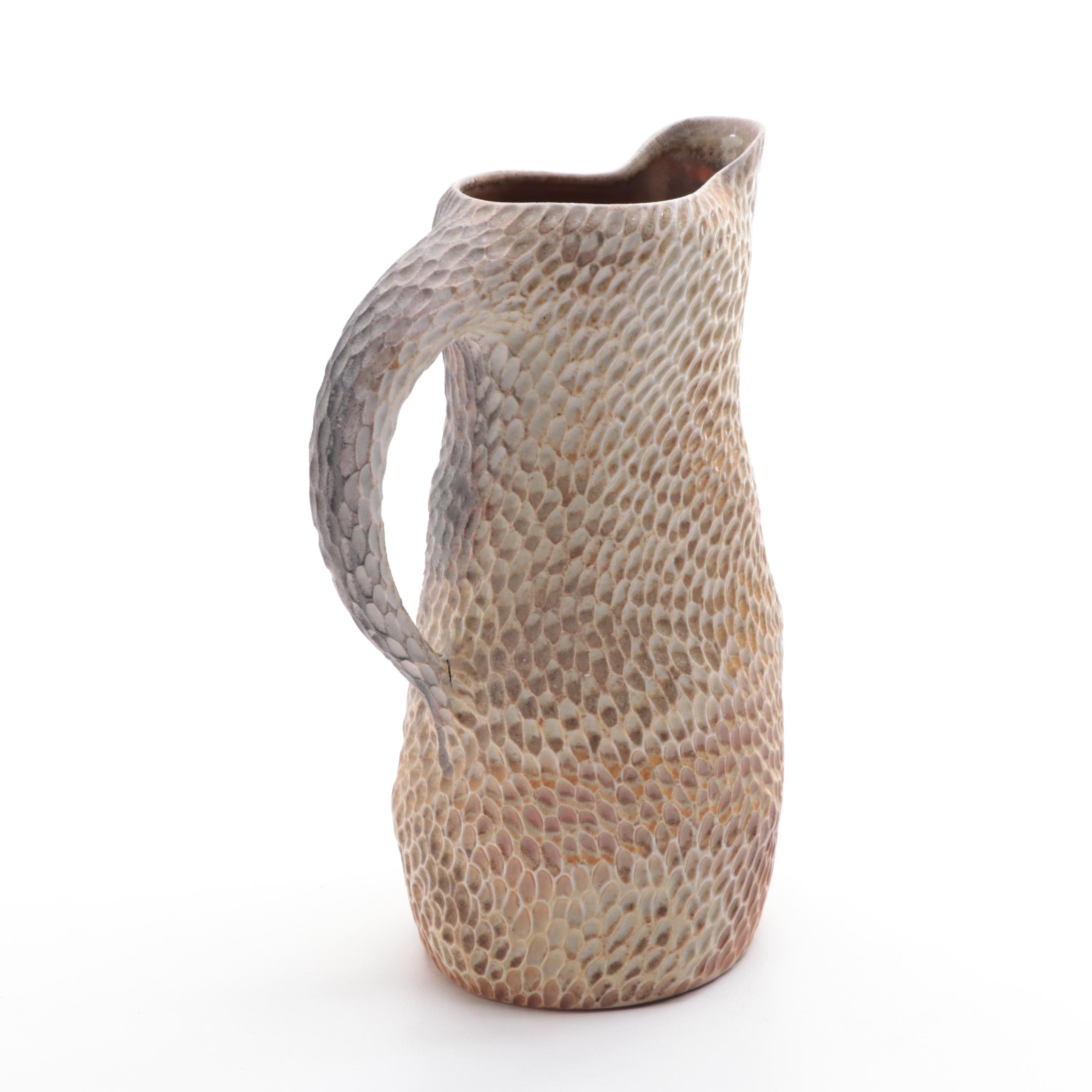 Snake Skin Pattern Ceramic Pitcher with Double Handle Ceramic Lidded Jar