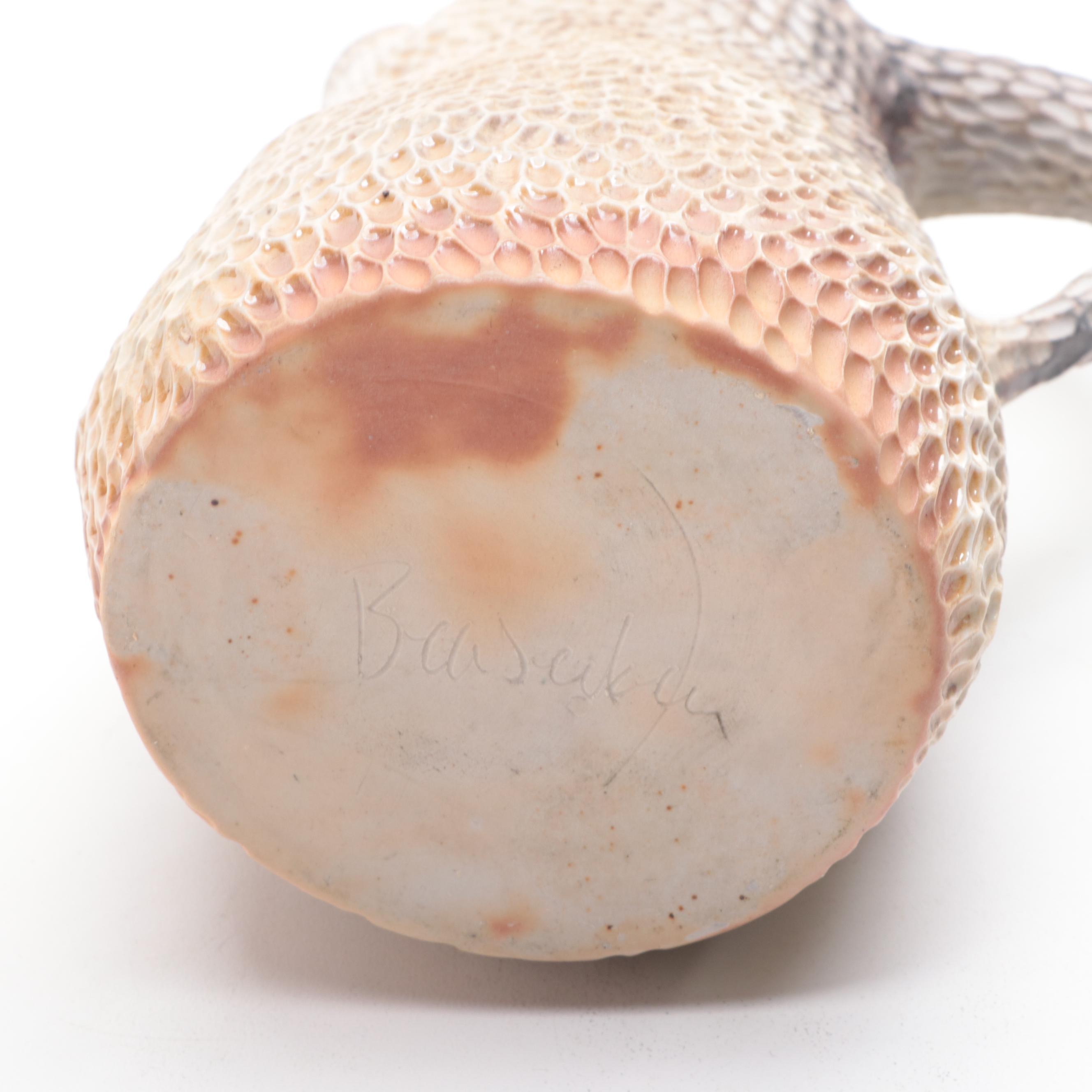 Snake Skin Pattern Ceramic Pitcher with Double Handle Ceramic Lidded Jar