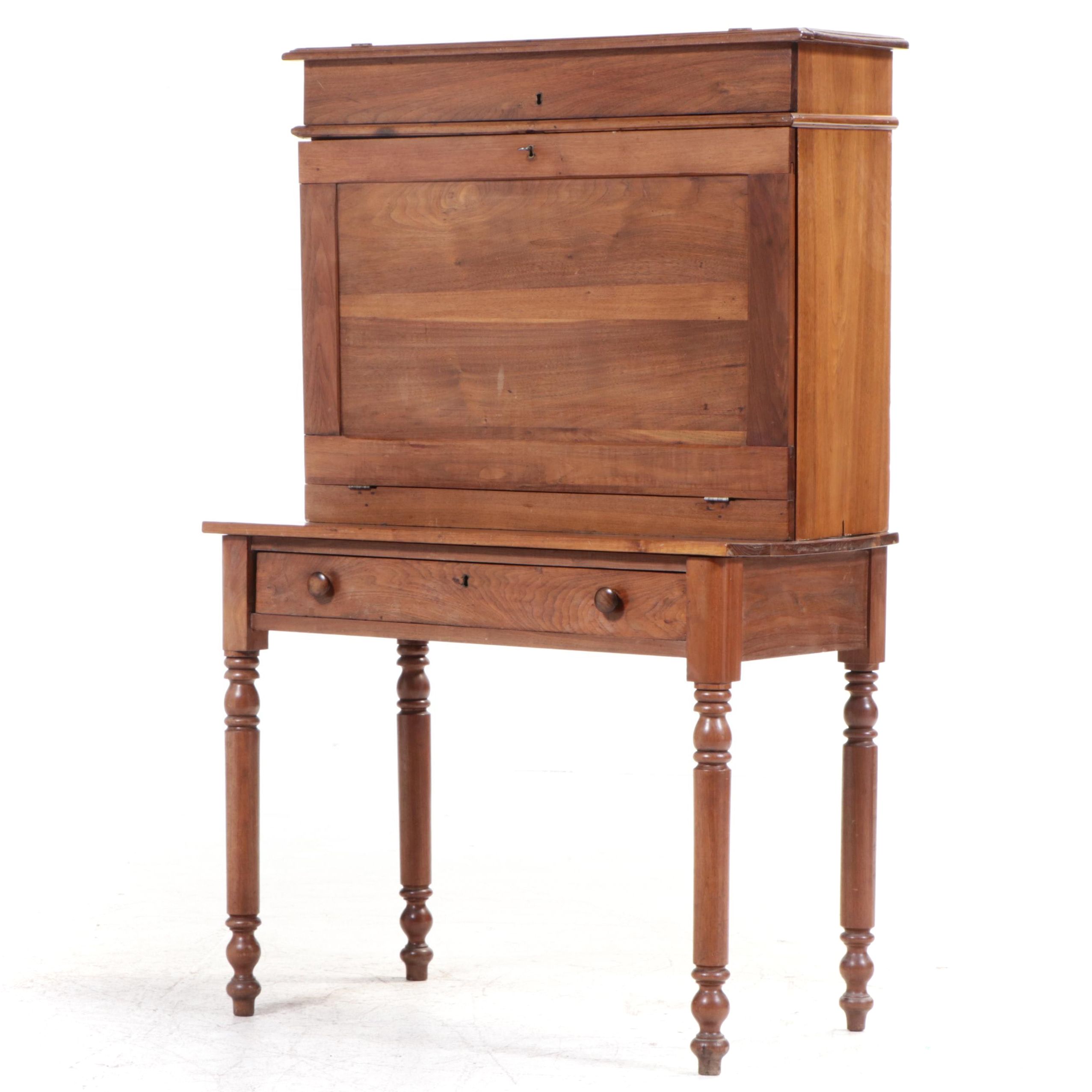 American Primitive Walnut Fall-Front Desk-on-Stand, 19th Century