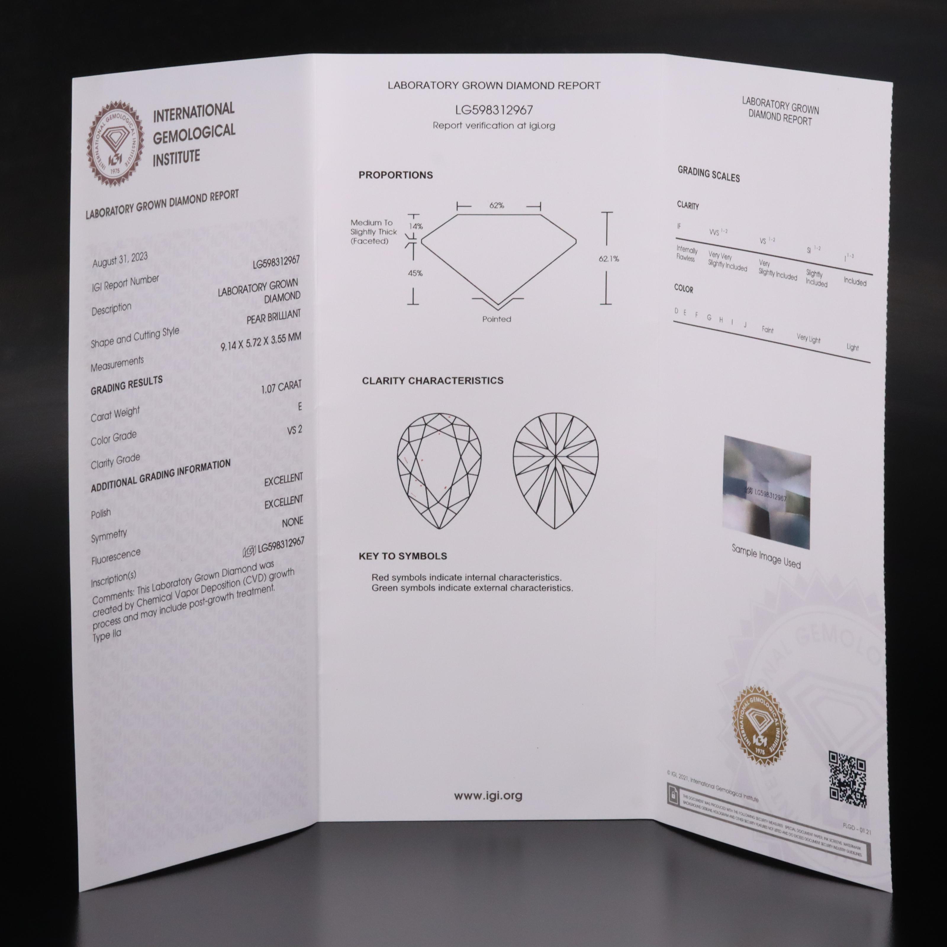 Loose 1.07 CT Lab Grown Diamond with IGI Report