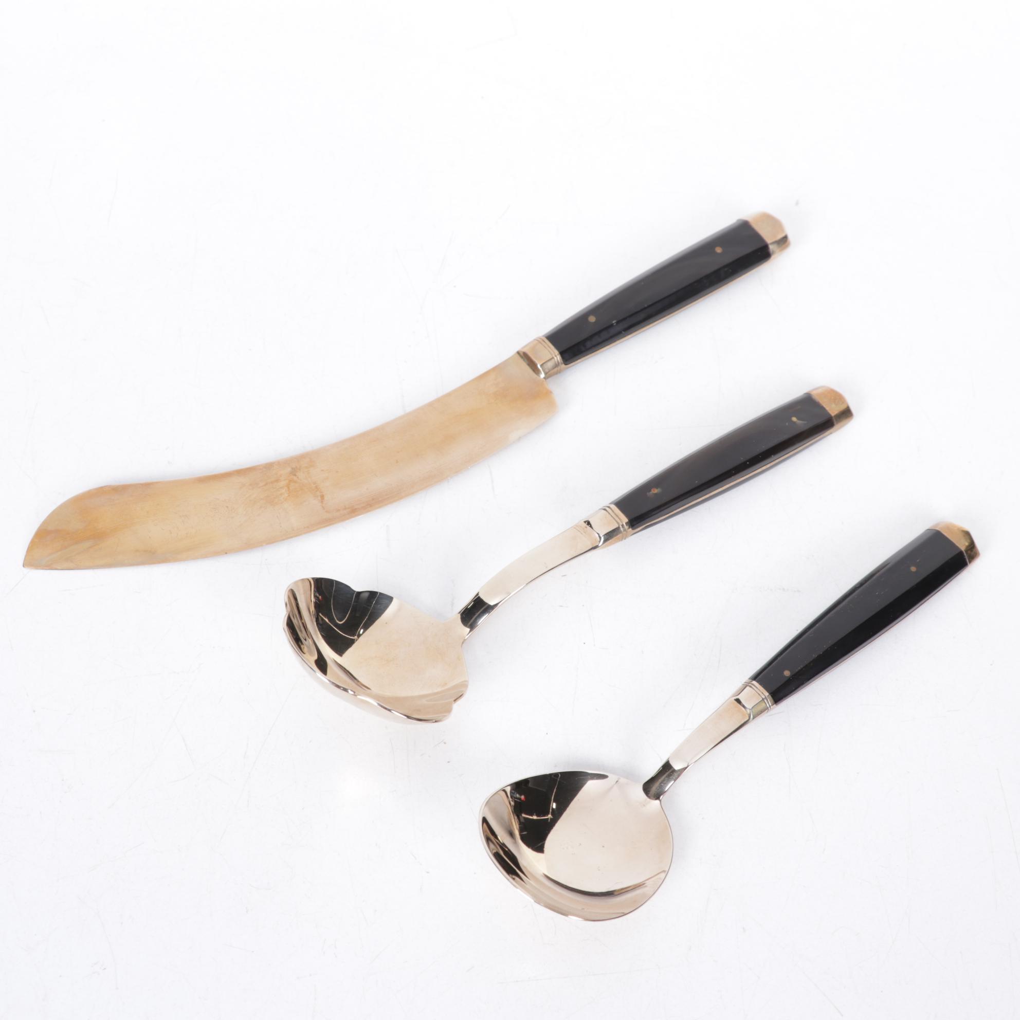 S. Samran Thailand Bronze Alloy and Rosewood Flatware and Serving Utensils