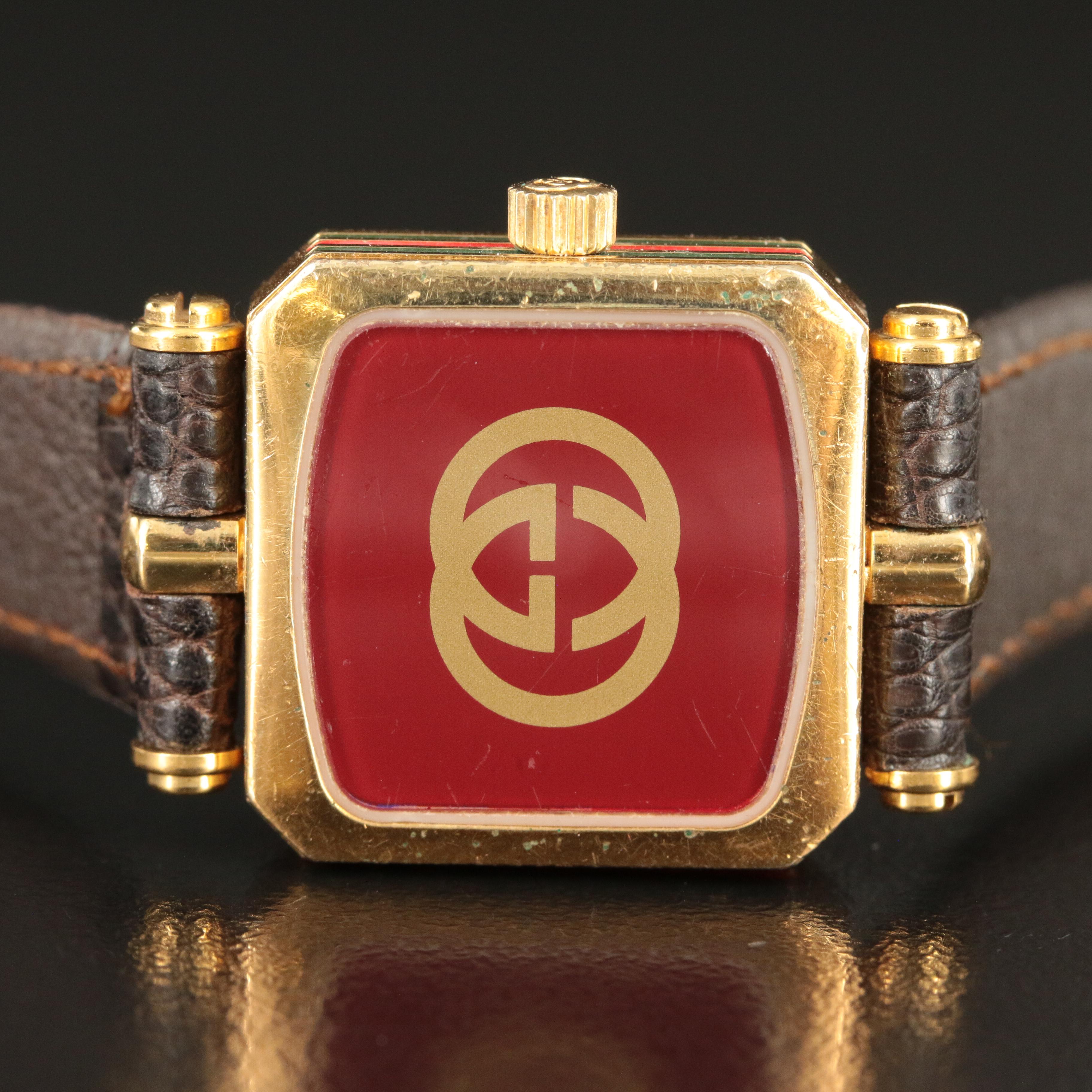 Vintage Gucci Quartz Red and Green Enamel Watch