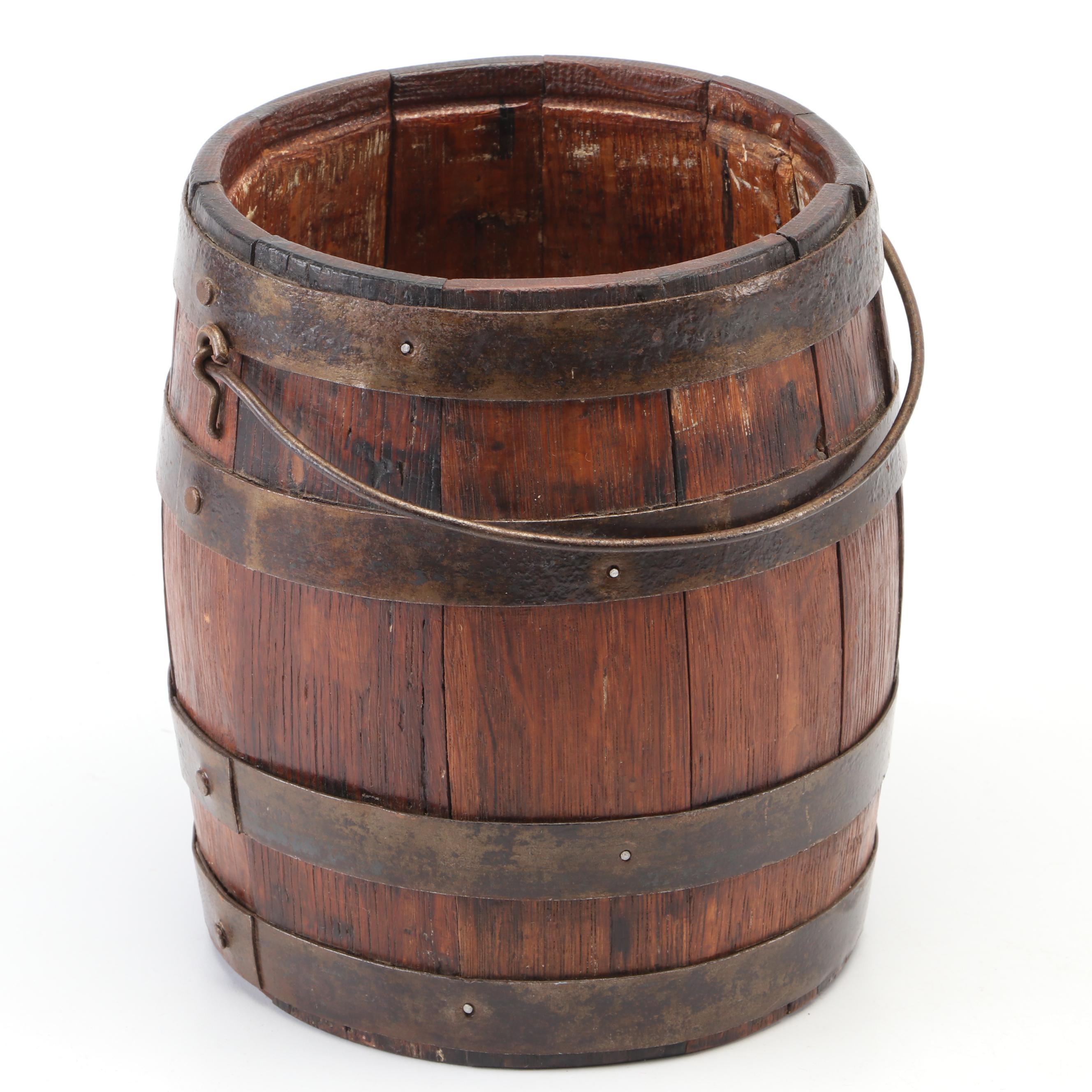Iron Strap Bound Oak Stave Barrel Form Bucket