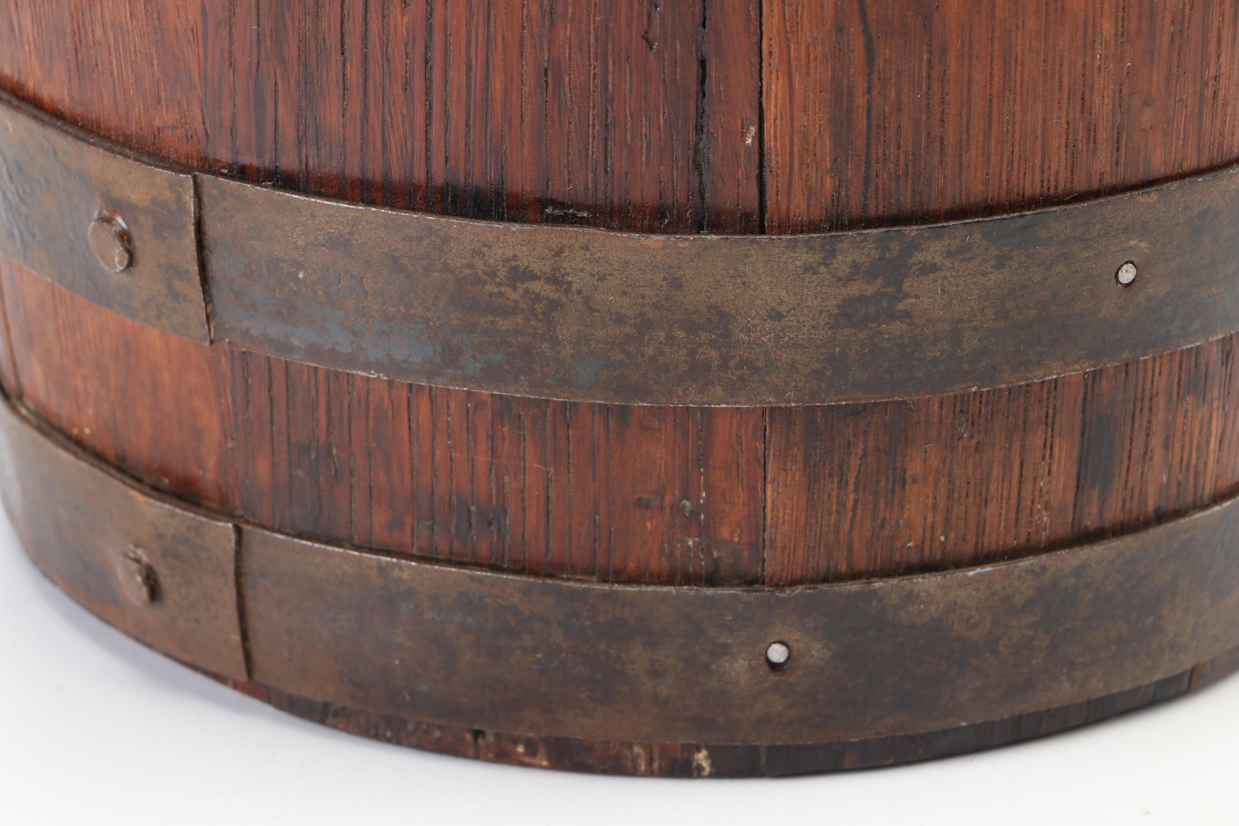 Iron Strap Bound Oak Stave Barrel Form Bucket