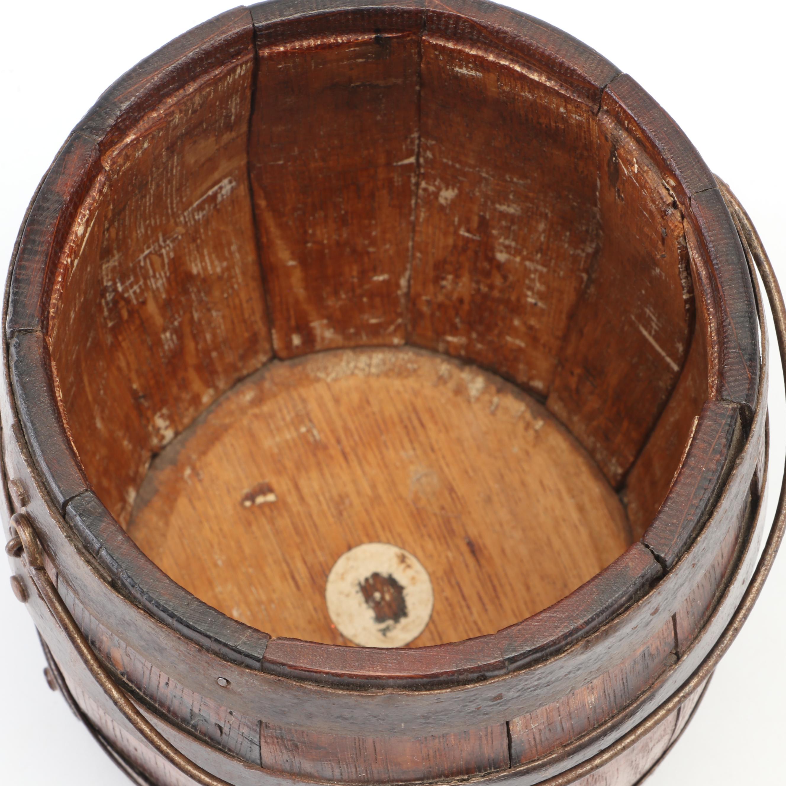 Iron Strap Bound Oak Stave Barrel Form Bucket
