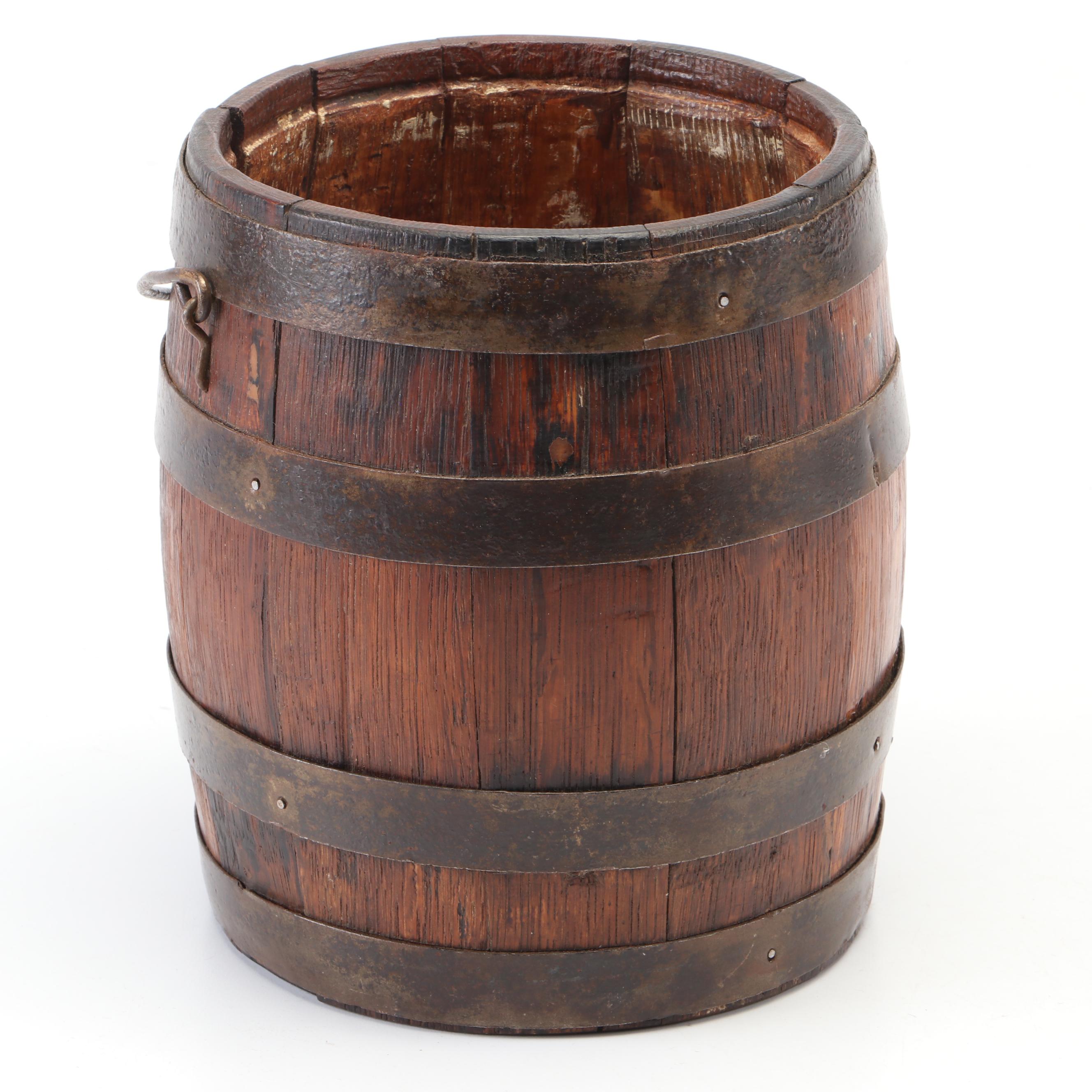 Iron Strap Bound Oak Stave Barrel Form Bucket