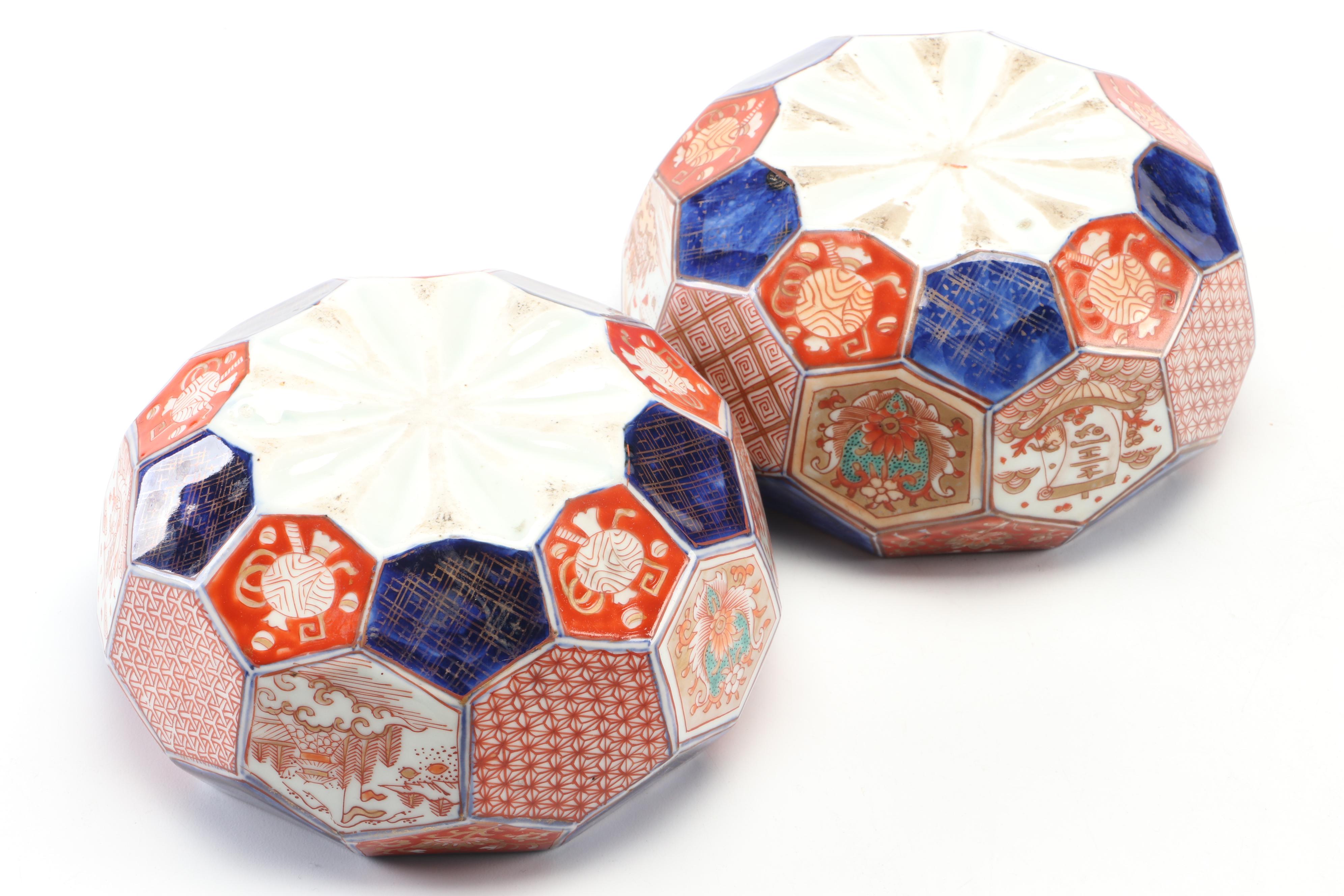 Japanese Imari Porcelain Hexagonal Fish Bowls with Stands