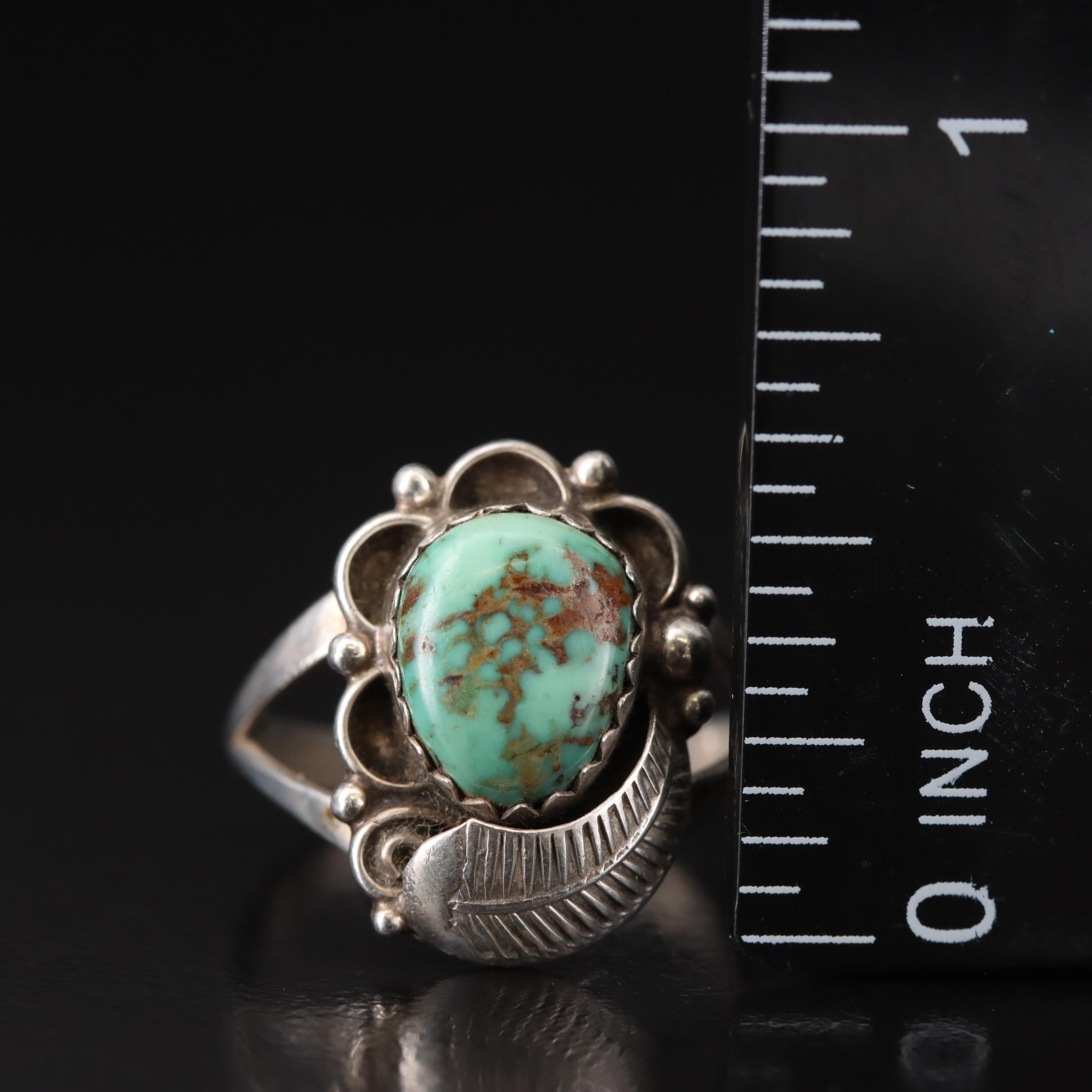 Sterling Turquoise Feather Ring EBTH