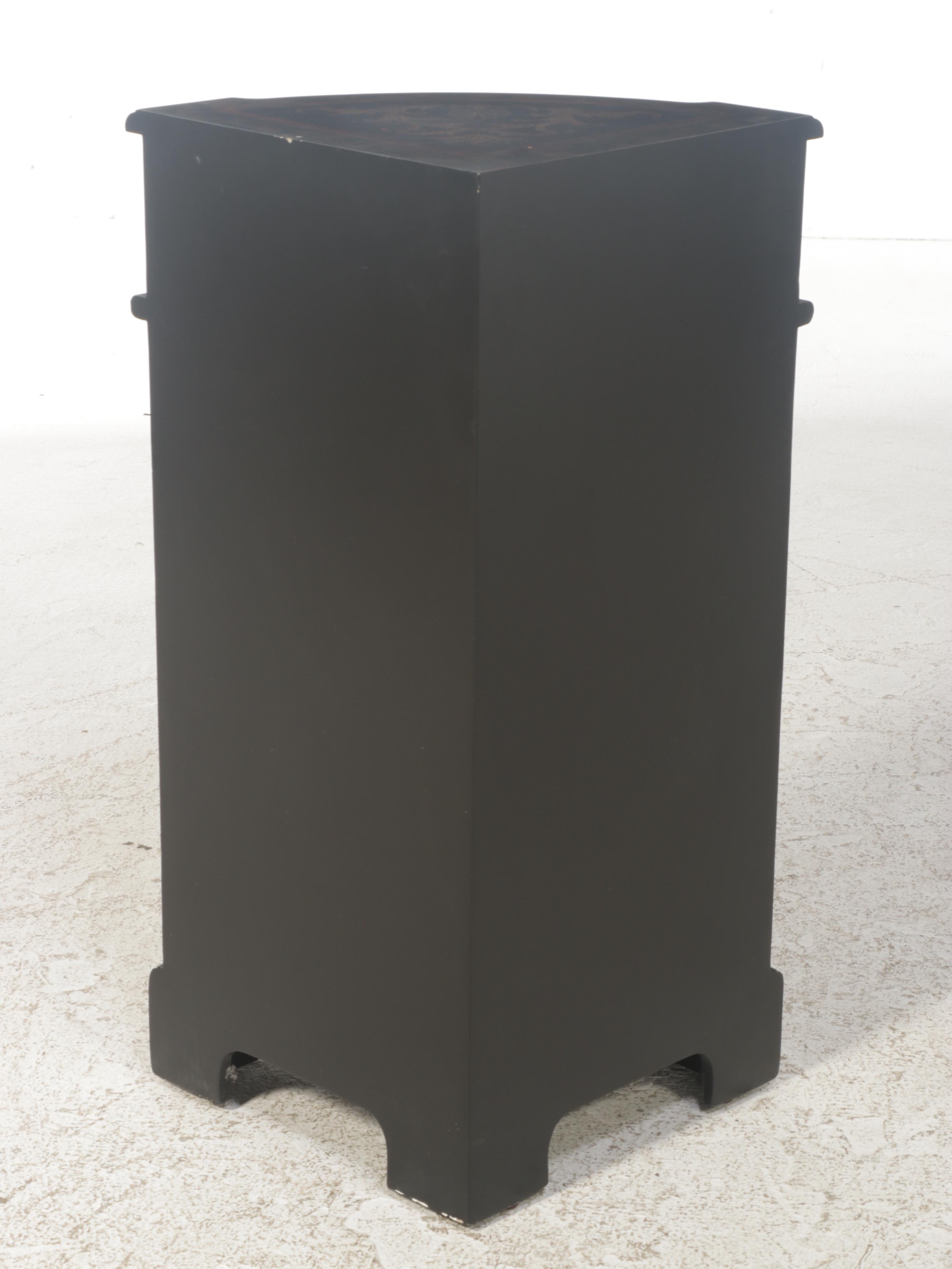 Venetian Style Ebonized and Gilt-Decorated Corner Cabinet