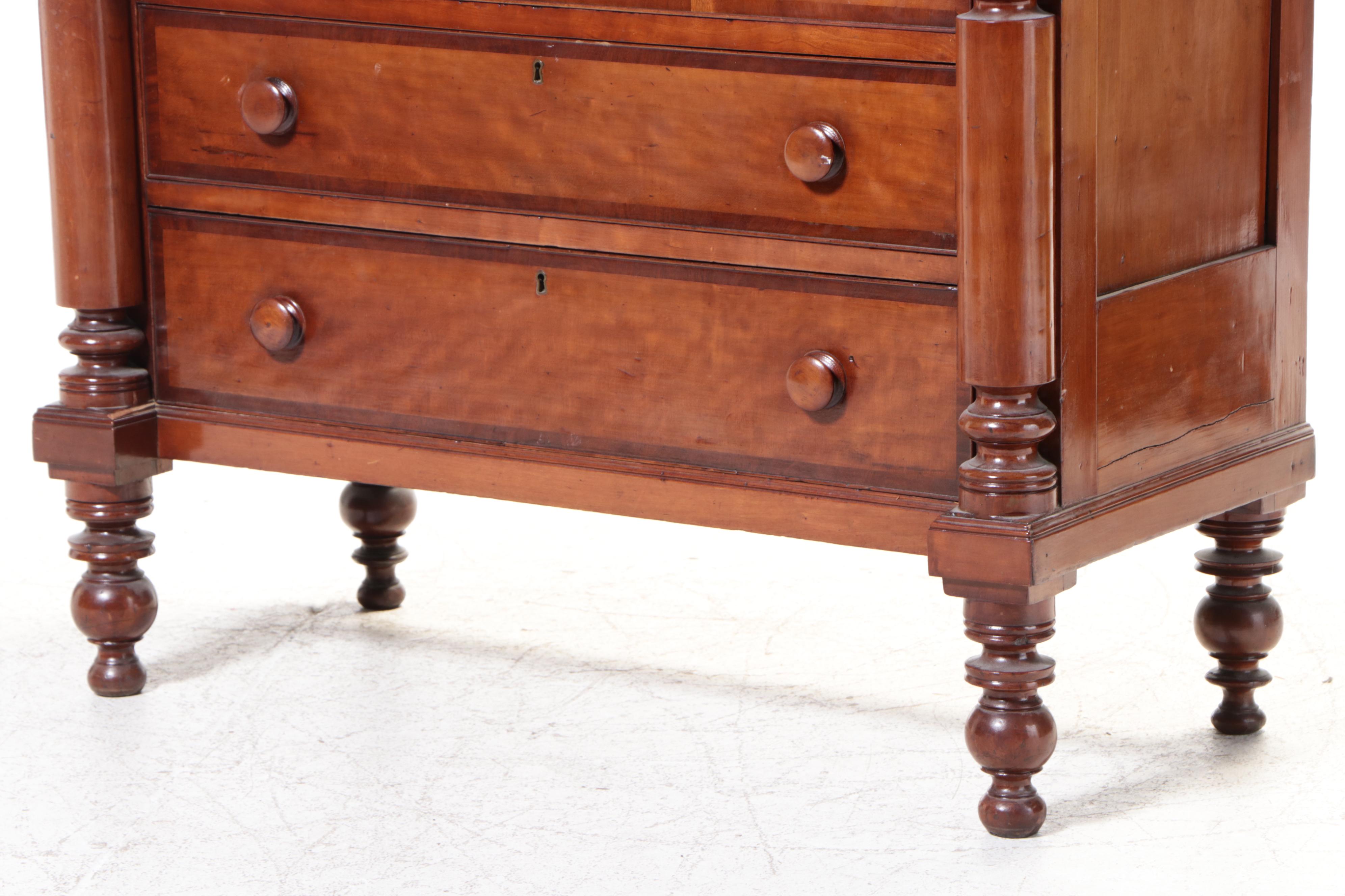 American Empire Mahogany Banded Cherry Chest, 19th Century