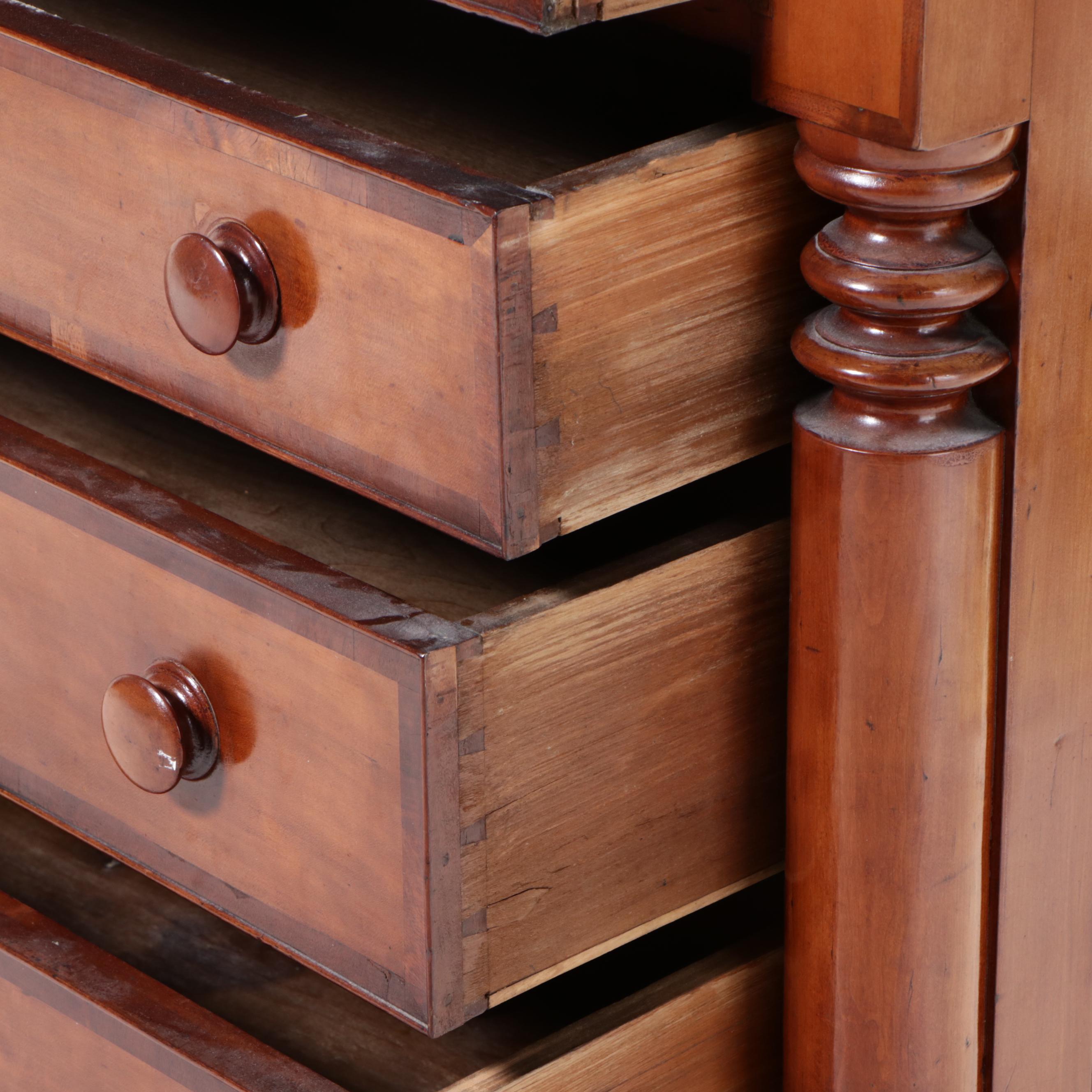 American Empire Mahogany Banded Cherry Chest, 19th Century