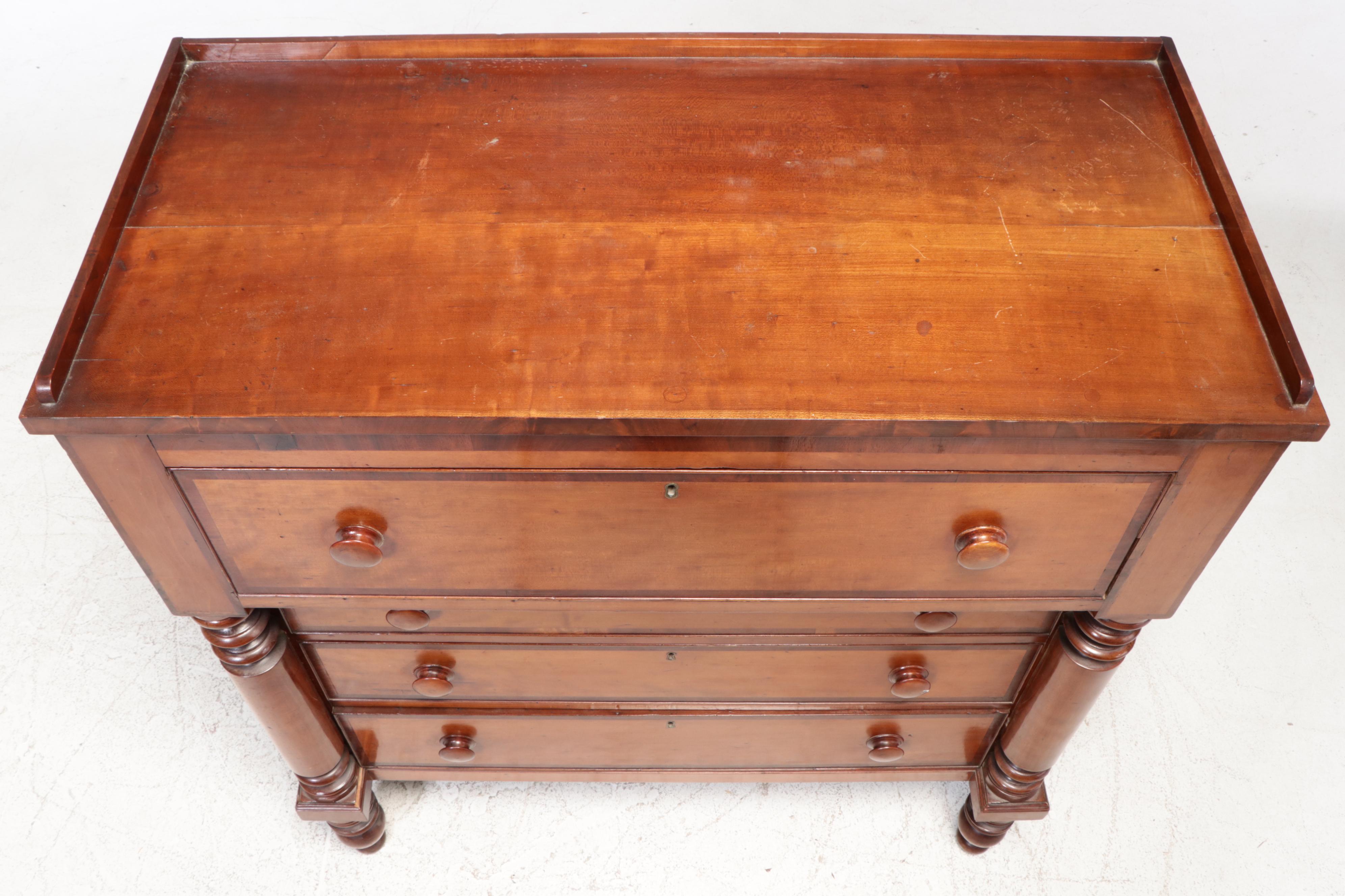American Empire Mahogany Banded Cherry Chest, 19th Century
